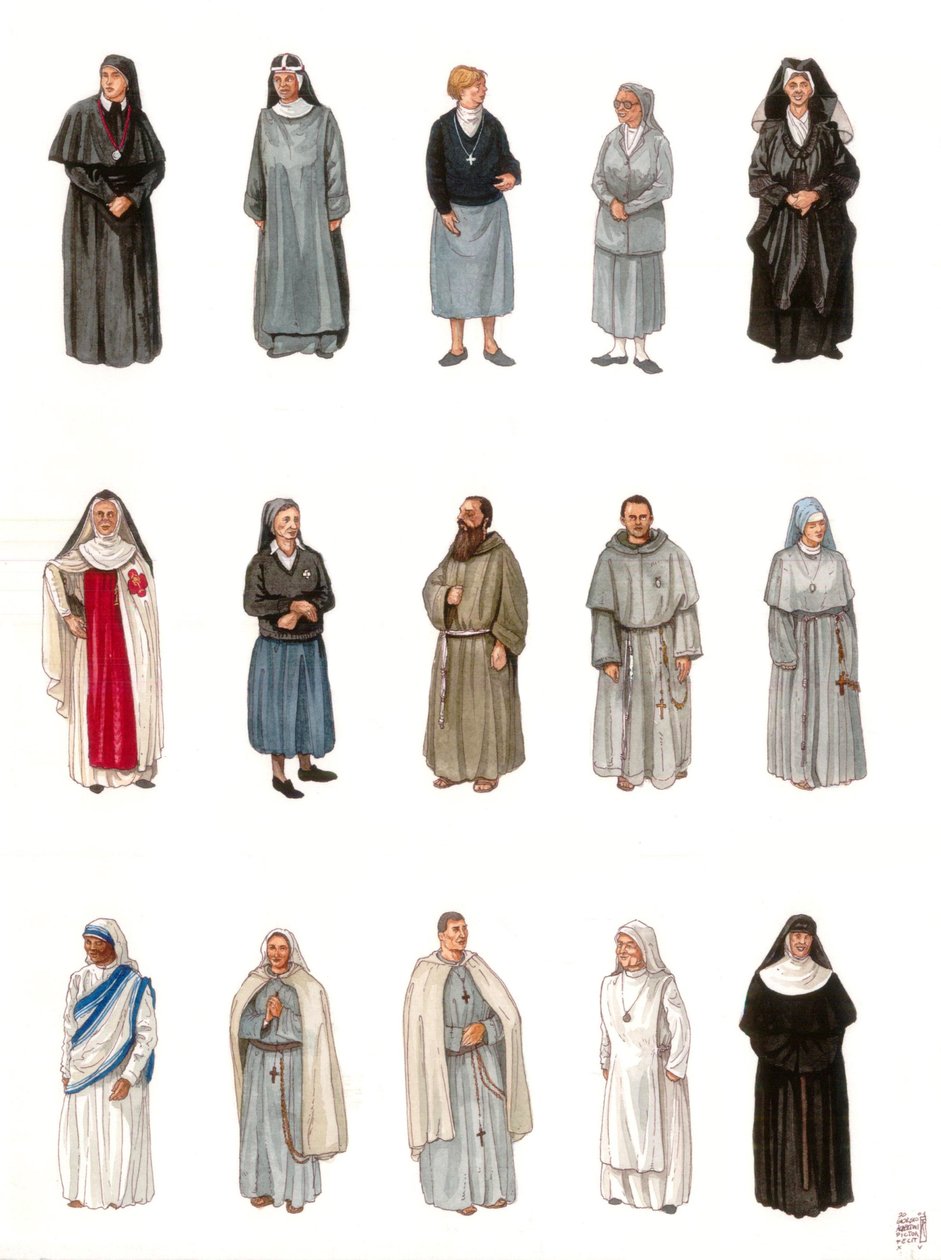 Trajes e vestidos de freiras e monges no século XX. de Giorgio Albertini