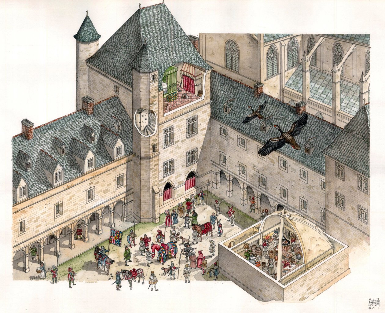 Idade Média: vista aérea do Palais des Dukes de Burgundy em Dijon (Cote d