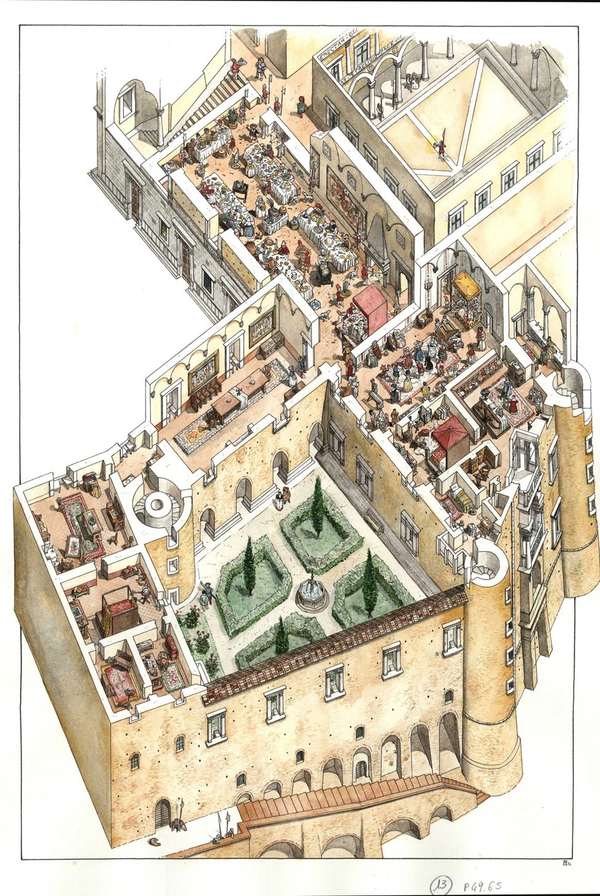 Reconstrução do piso nobre do Palácio Ducal de Urbino, em Itália. Foi construído pelo Duque Federico da Montefeltro (Frederico de Montefeltre, Duque de Urbino) no século XV. de Giorgio Albertini