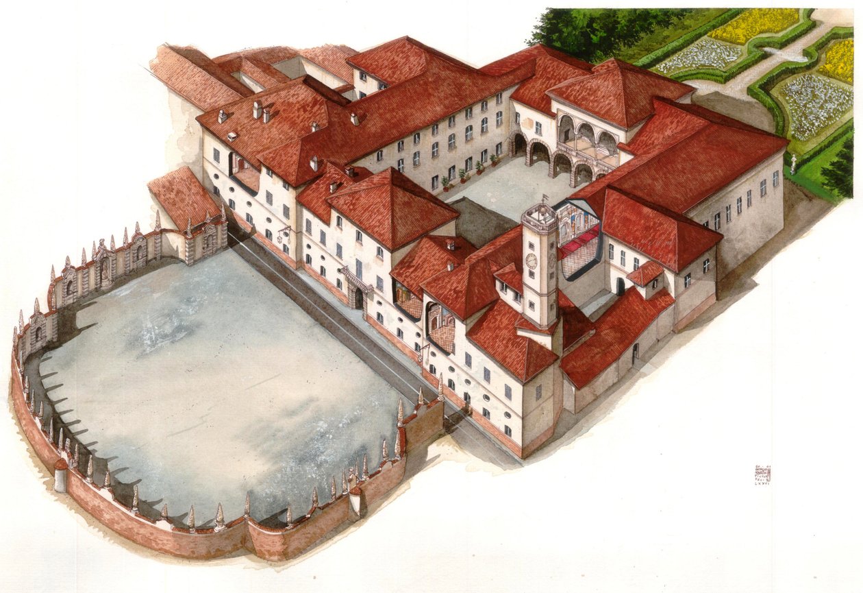 Vista do palácio Arese Borromeo, construído no século XVII, em Cesano Maderno, Itália de Giorgio Albertini