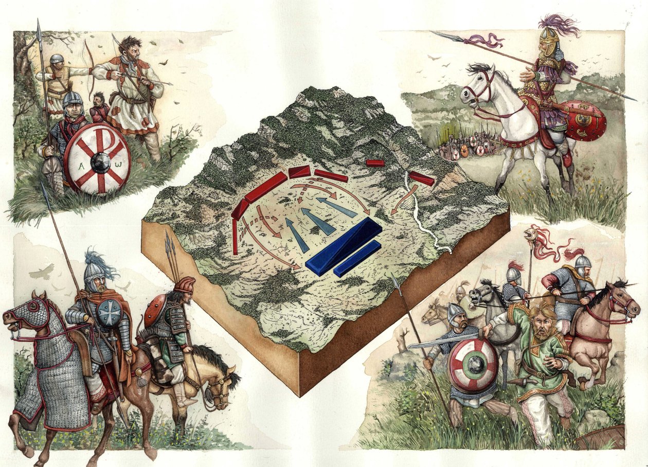 Guerra dos Godos (535-553) entre os bizantinos e os ostrogodos: a batalha de Taginae, em julho de 552, que permitiu aos bizantinos de Justiniano dominar Roma a partir de Ravena. de Giorgio Albertini