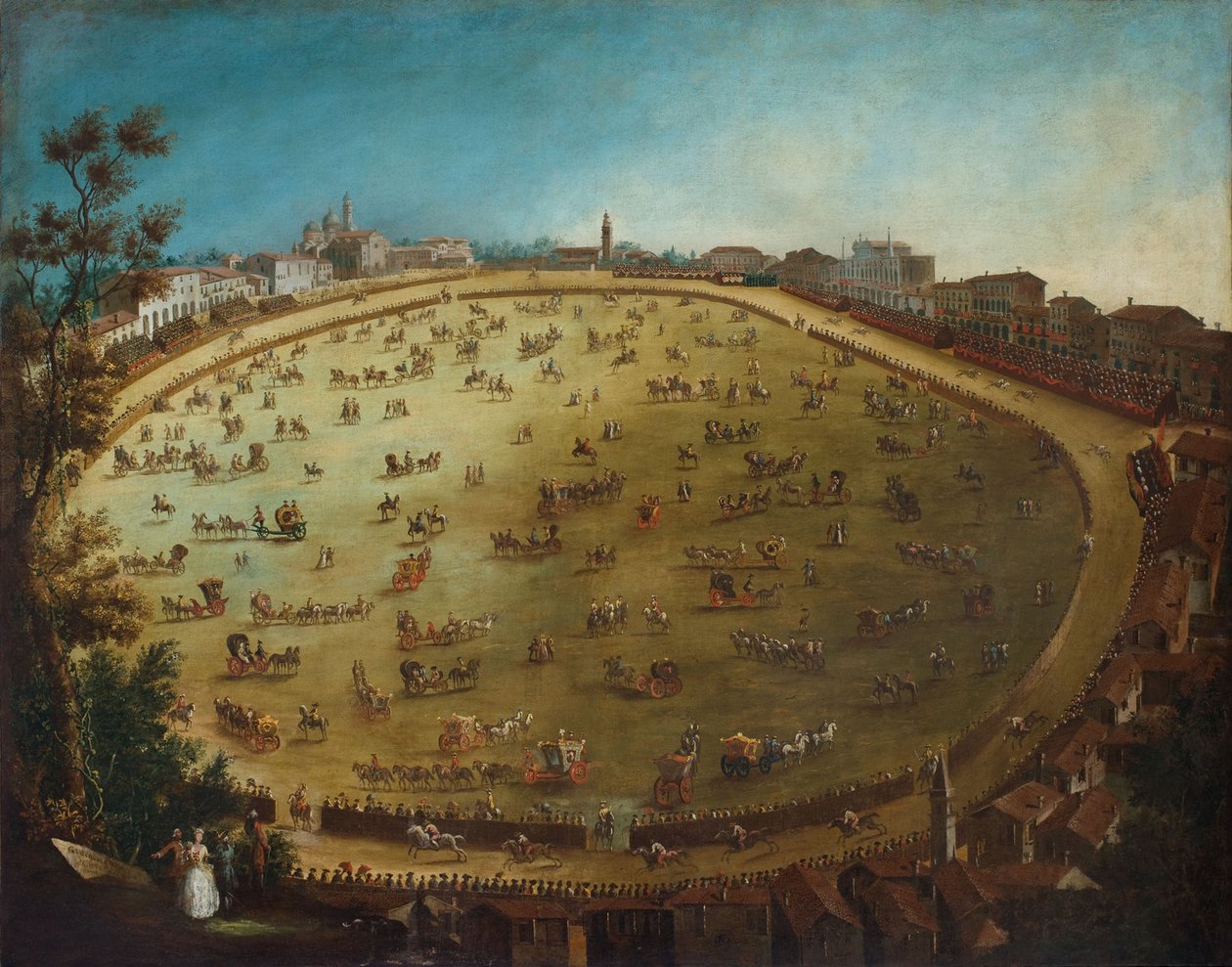 Corridas de cavalos no Prato della Valle em Pádua, meados do século XVIII.. de Giorgio Fossati