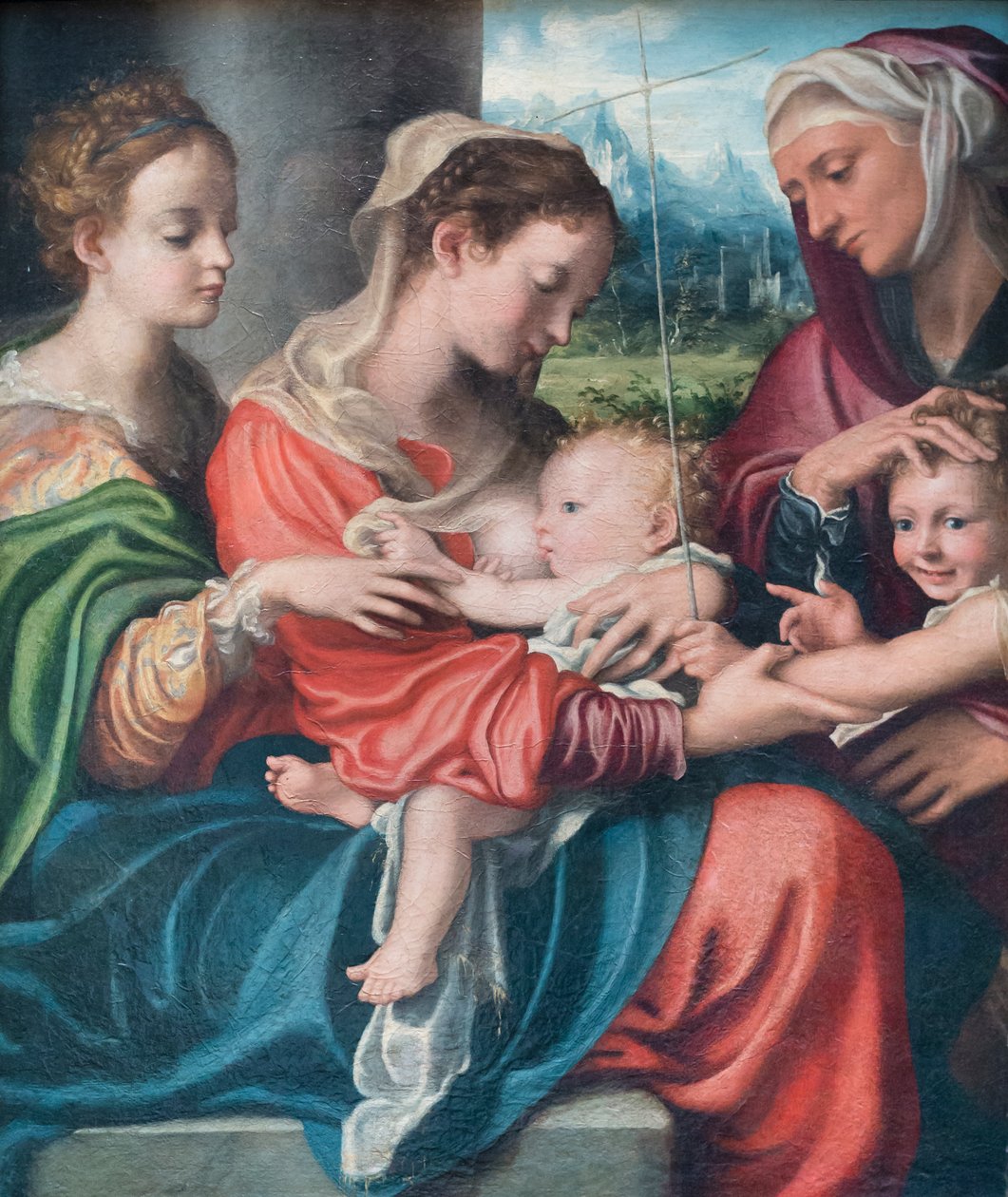 Madona alimentando o Menino, o jovem São João e Santa Maria Madalena e Isabel, c.1530 (óleo sobre tela) de Giorgio Gandini del Grano