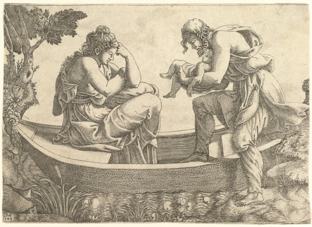 Danae e o bebê Perseus foram lançados ao mar por Acrisius, 1543. de Giorgio Ghisi