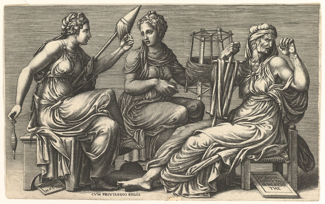 Os Três Destinos Clotho, Lachesis e Atropos, 1558-59. de Giorgio Ghisi