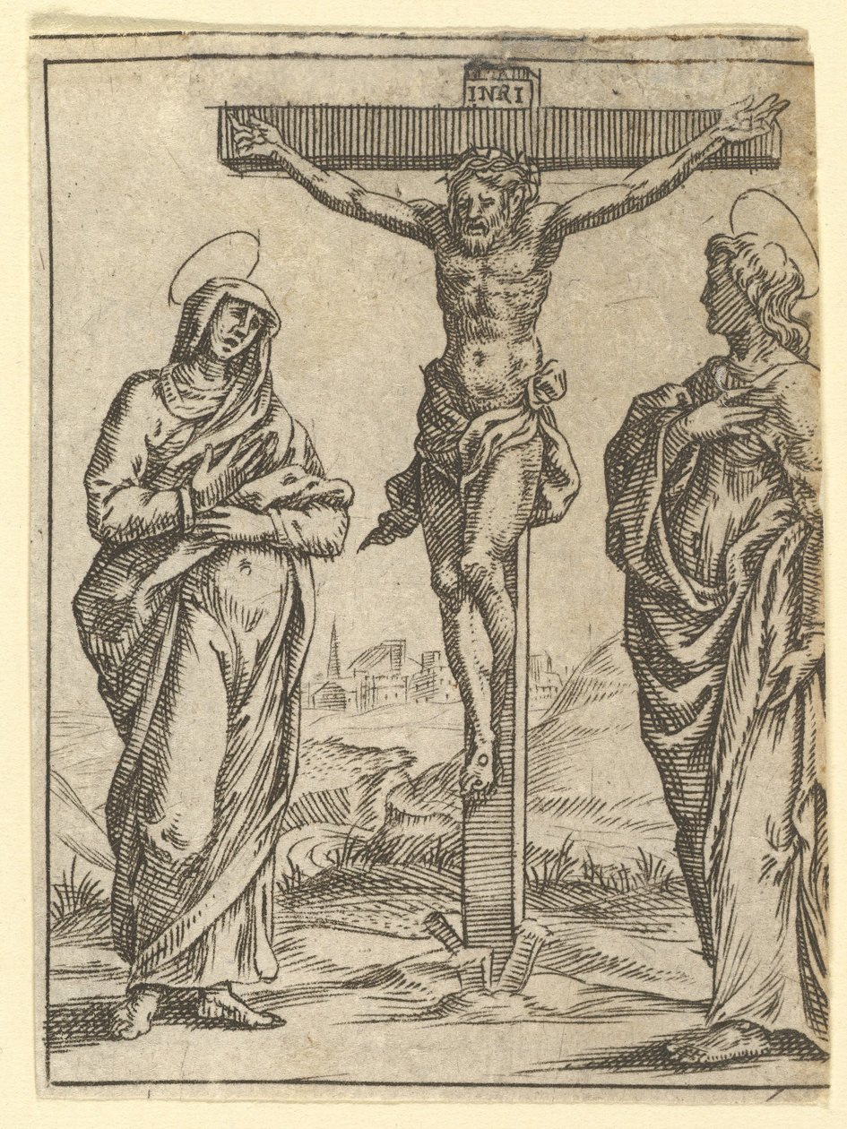A Virgem das Dores: A Crucificação, um dos nove compartimentos do V ..., em 1575. de Giorgio Ghisi