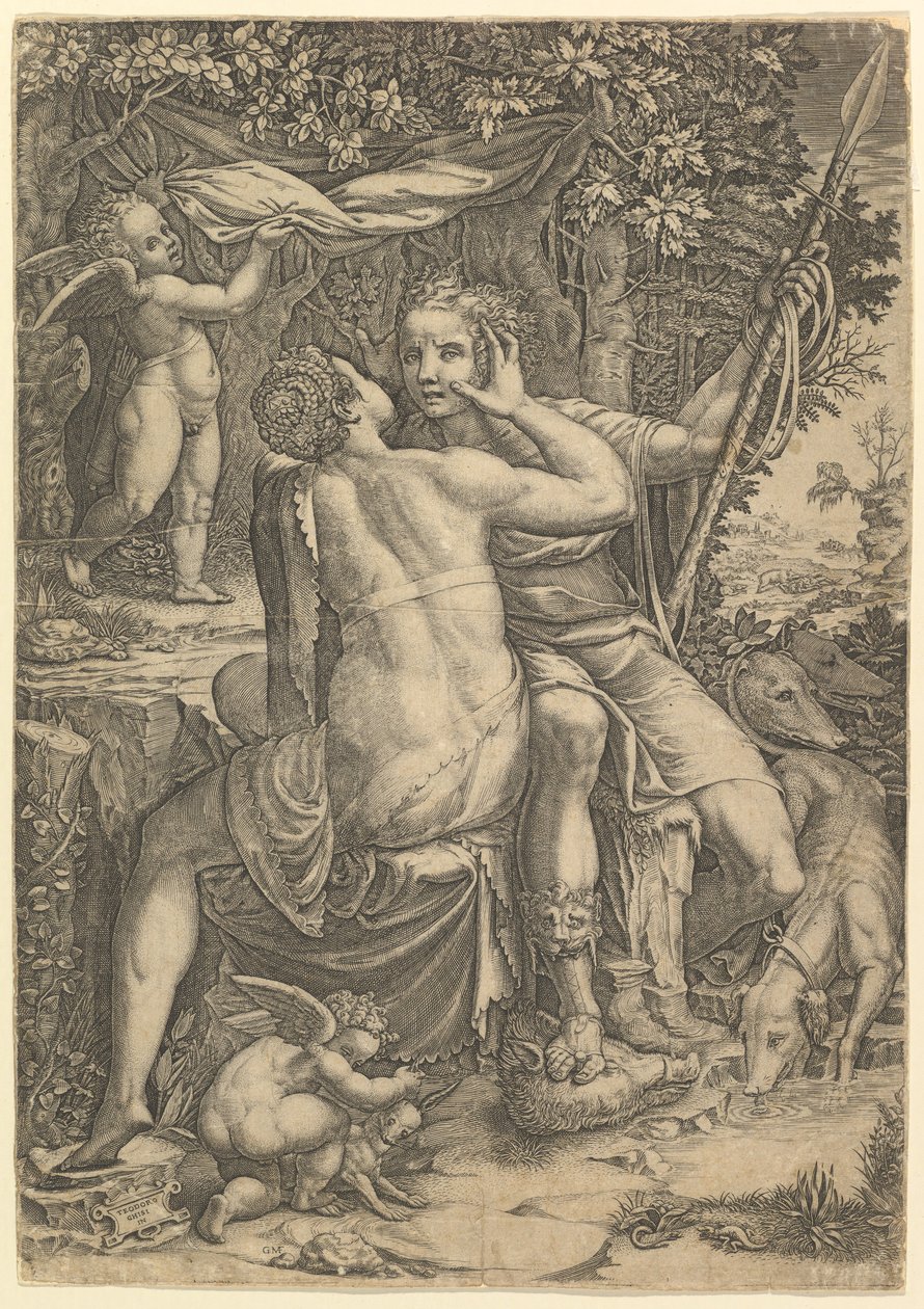 Vênus e Adônis ca. 1570 de Giorgio Ghisi