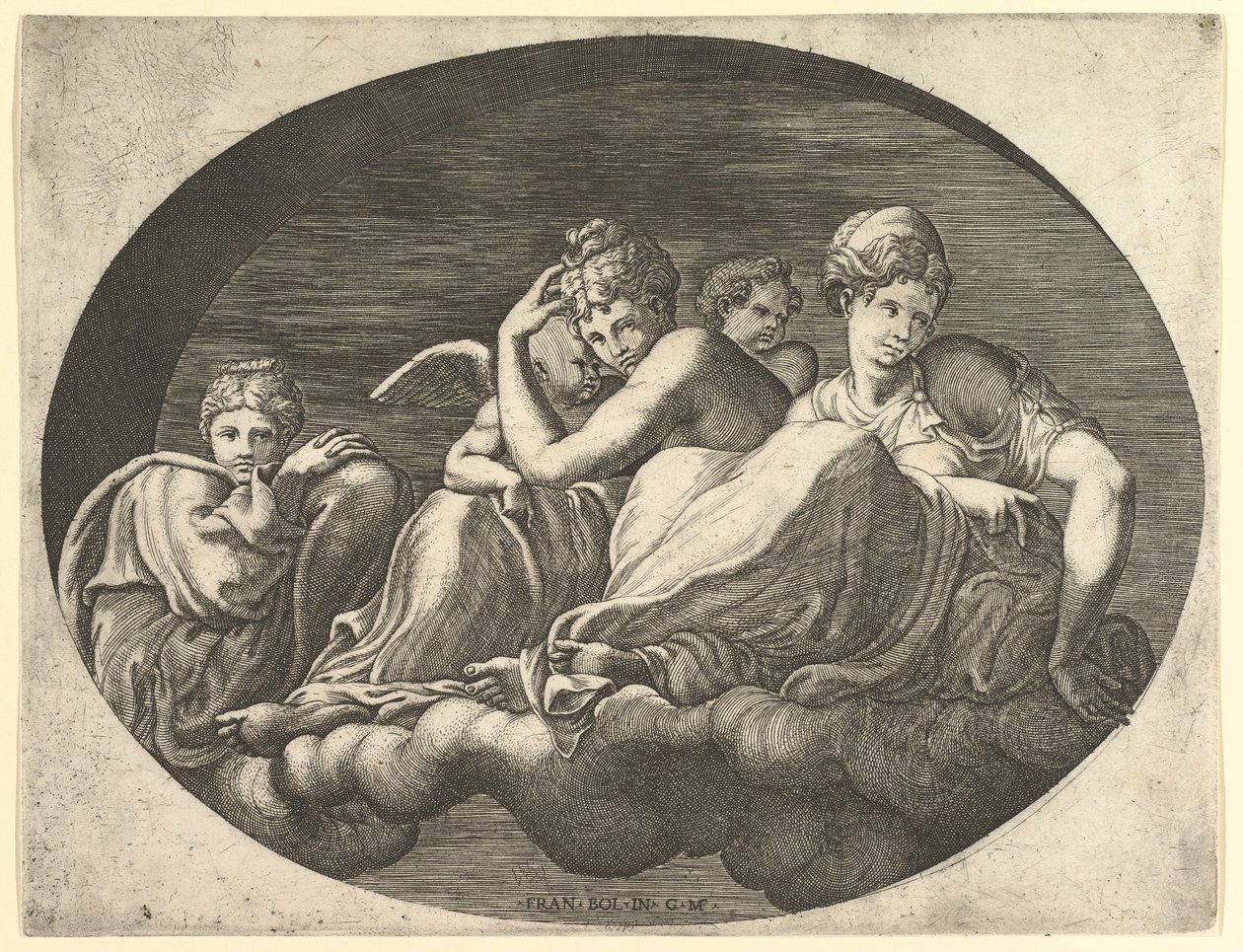 Vênus e Cupido, Duas Outras Deusas, e um Putto, de uma série de oito composições de ..., 1560s. de Giorgio Ghisi