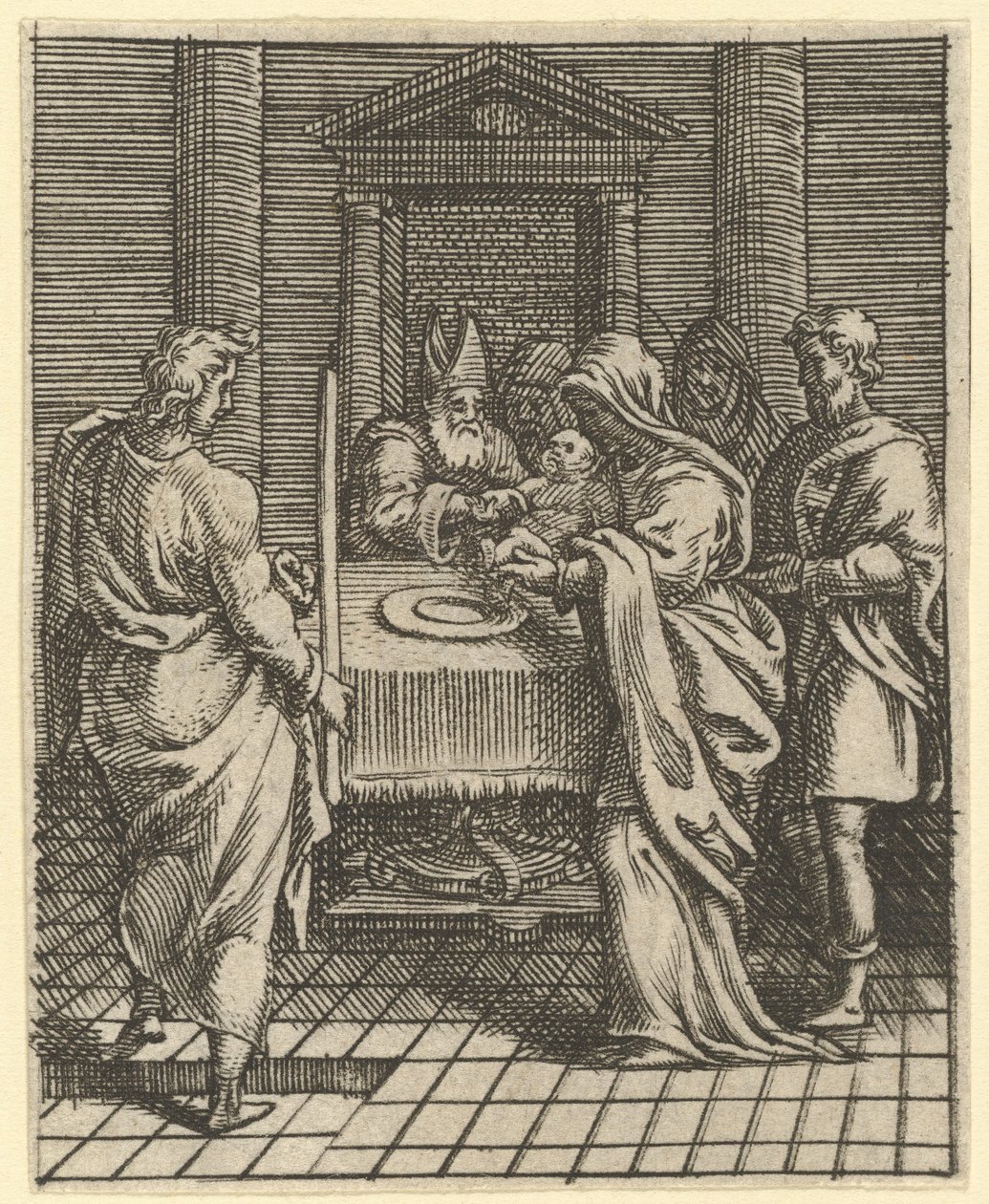 Virgem das Dores: A Apresentação no Templo, um dos nove compartimentos circundantes ..., em 1575. de Giorgio Ghisi