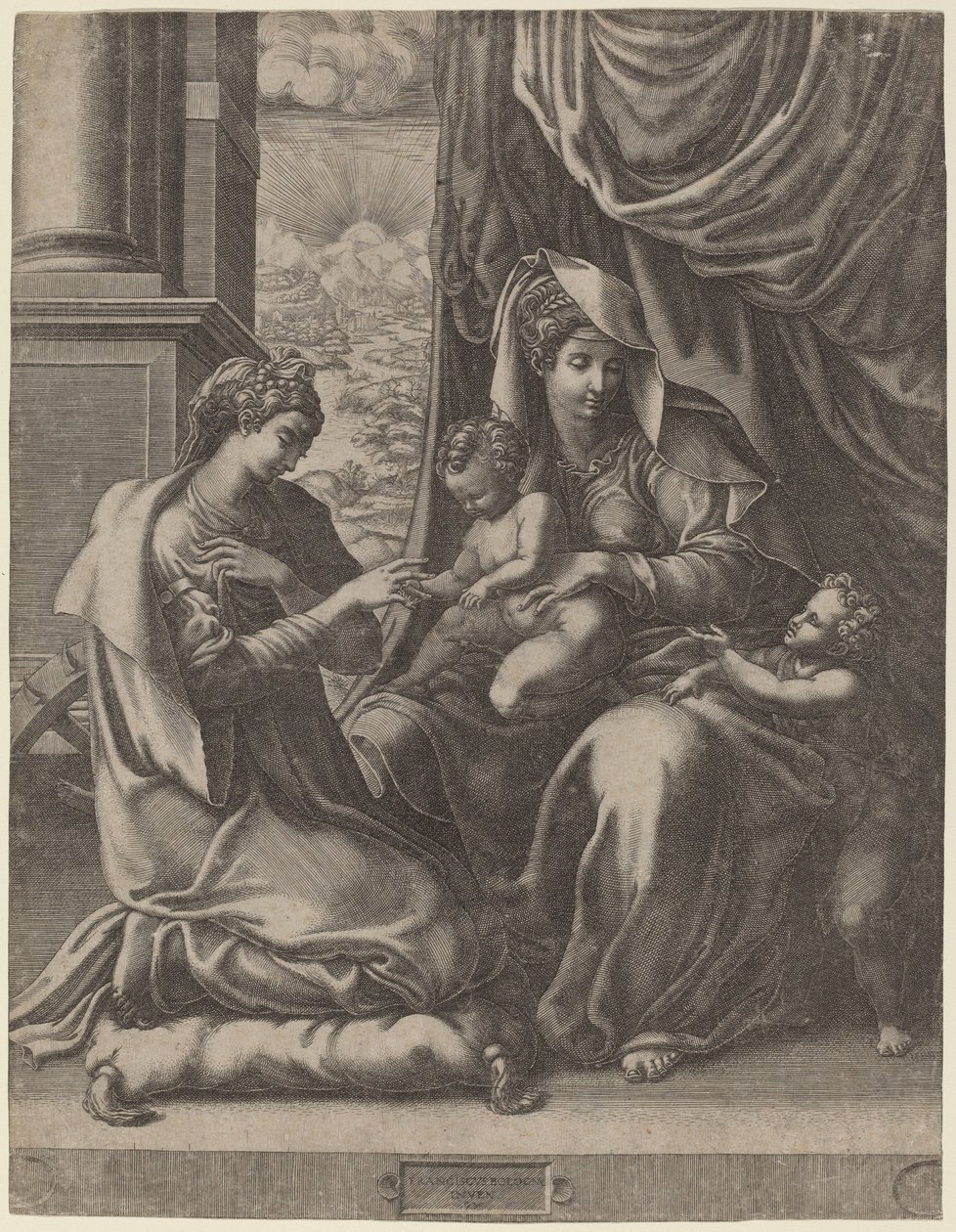 O Casamento Místico de Santa Catarina de Giorgio Ghisi after Francesco Primaticcio