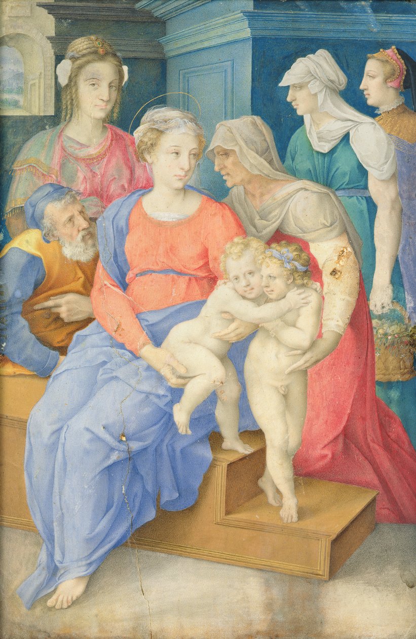 A Sagrada Família com Santa Isabel, São João Batista e Três Nobres, c.1557 de Giorgio Giulio Clovio