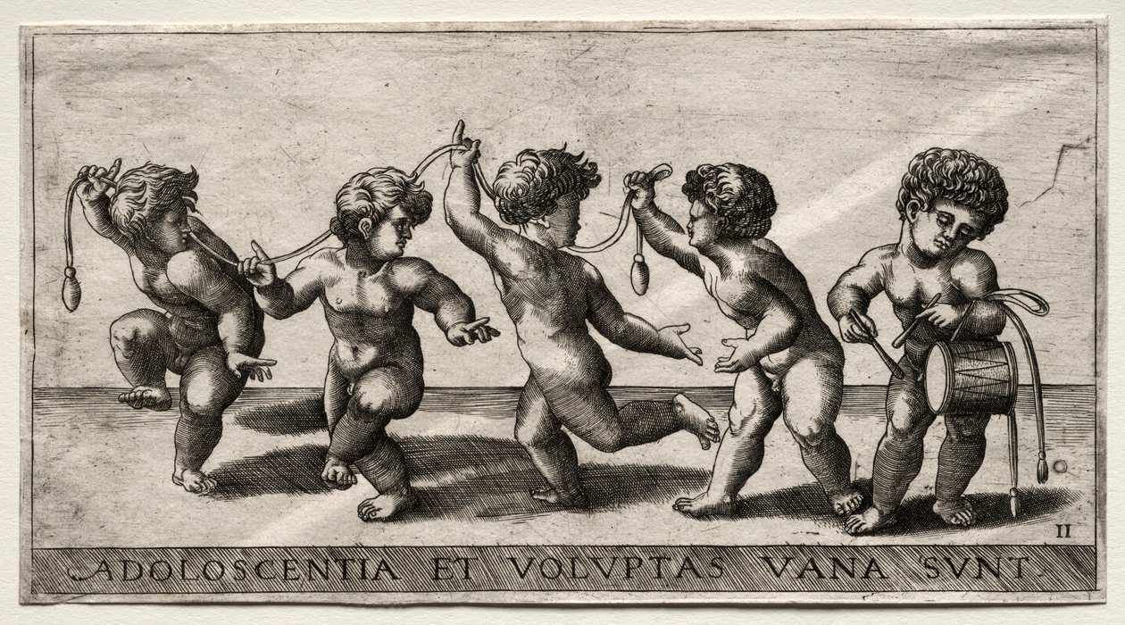 Crianças dançando ao som de um tambor, meados do século XVI. de Giorgio Reverdino