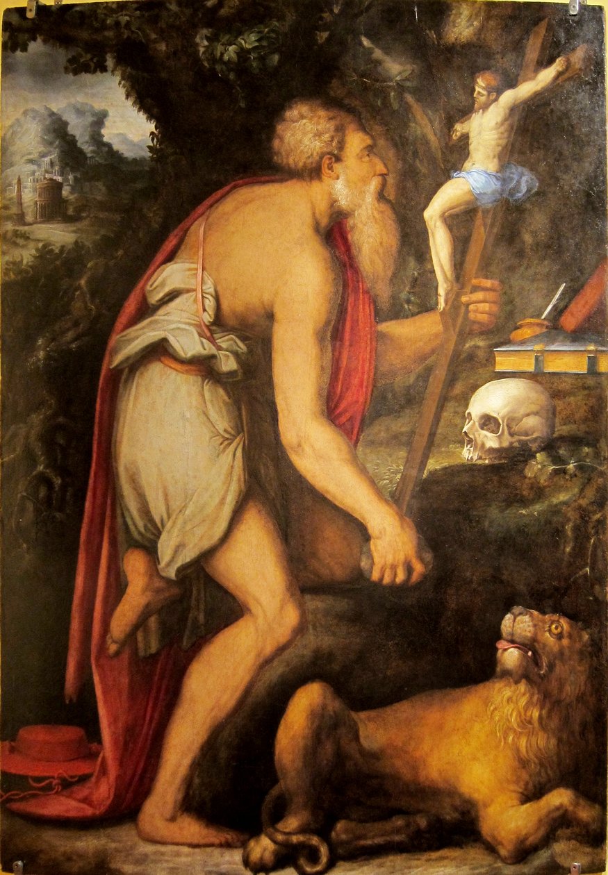 Francês: Saint Jérôme en méditation. de Giorgio Vasari