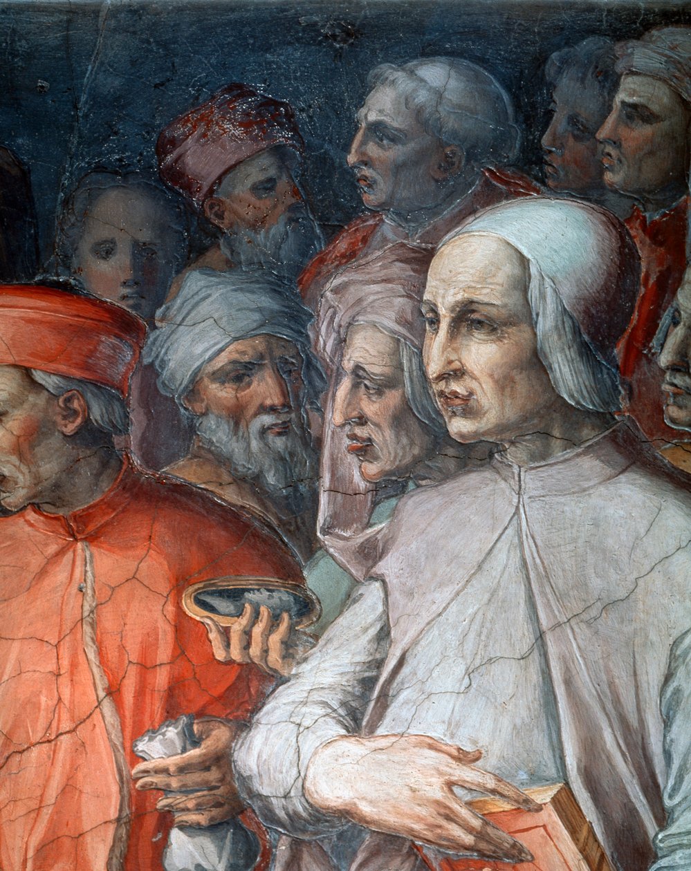 Marsilio Ficino flanqueado por Paolo del Pozzo Toscanelli, detalhe de Cosimo o Ancião entre filósofos e artistas de Giorgio Vasari