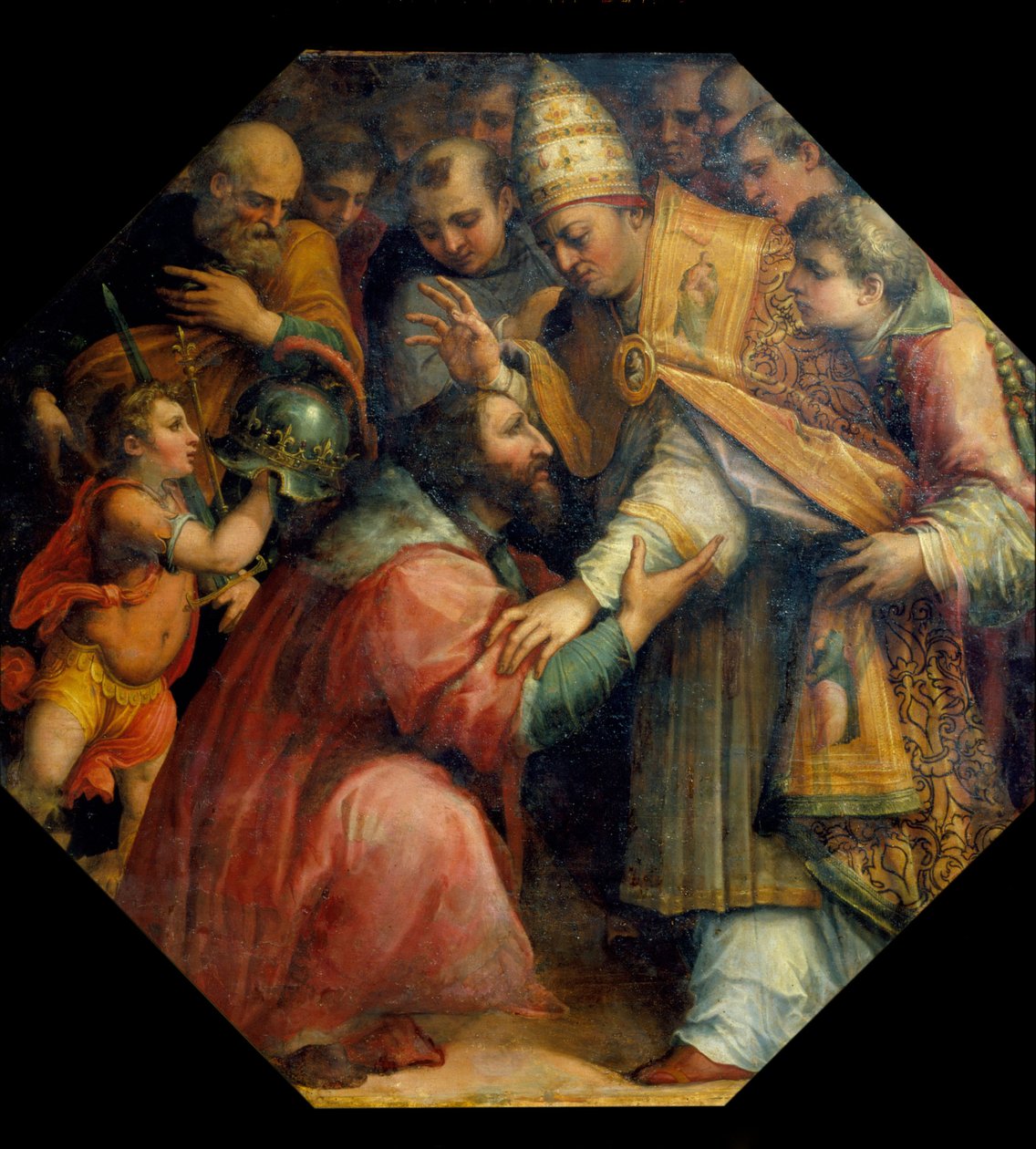 Reunião de François I e Leon X em Bolonha (Concordata de Bolonha em 1517), c.1558-62 (petróleo) de Giorgio Vasari