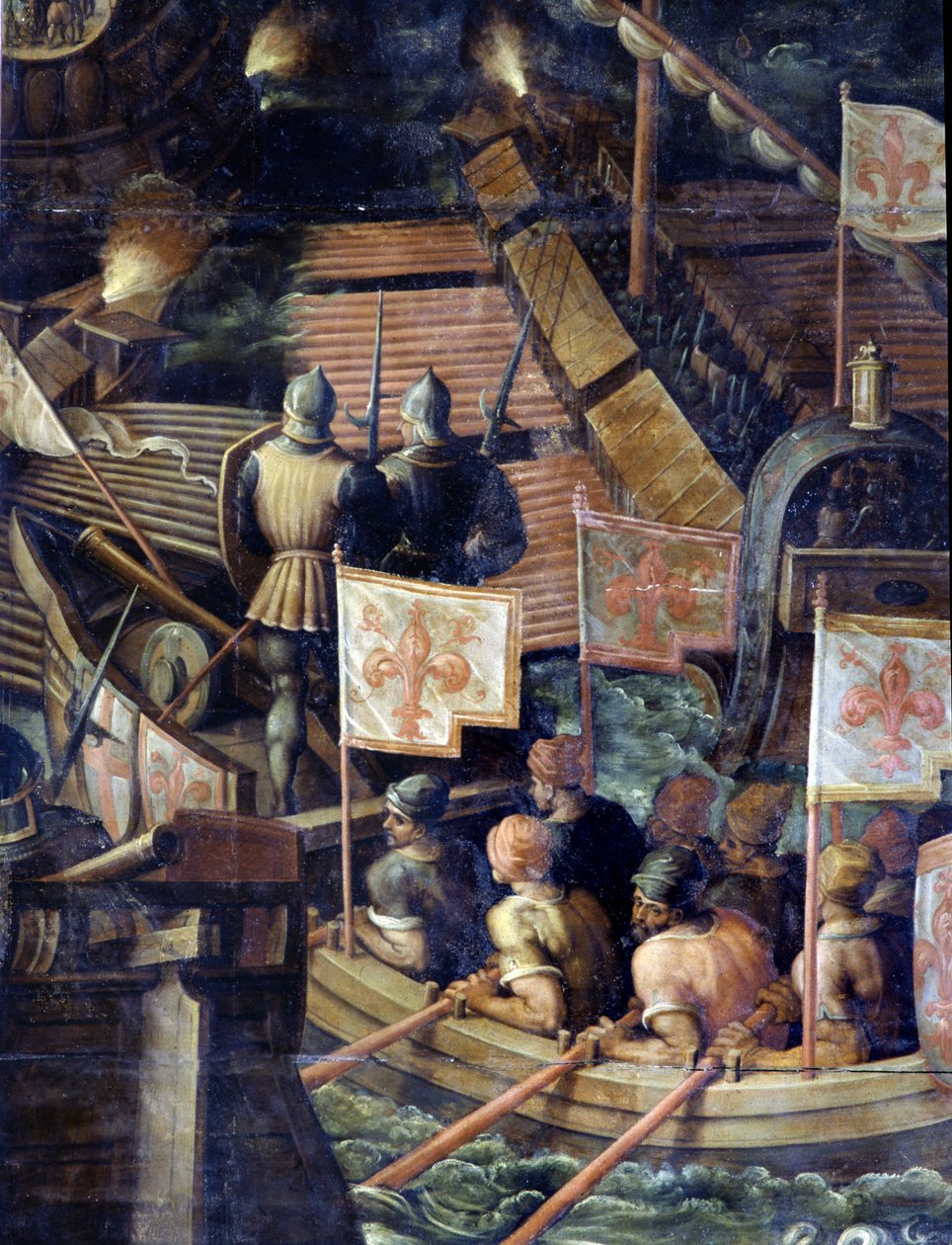 Batalha naval entre Florença e Pisa. Pormenor. Teto da sala de estar do Cinquecento. Pintura maneirista de Giorgio Vasari (1511-1574), 1565. Palazzo Vecchio (Palazzo della Signoria) Florença 1097.1 de Giorgio Vasari