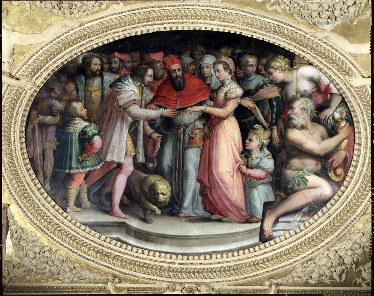 Papa Clemente VII se casar com Catarina de Médicis e Henri II da França, 28 de outubro de 1533, da &39;Sala di Clemente VII&39; de Giorgio Vasari