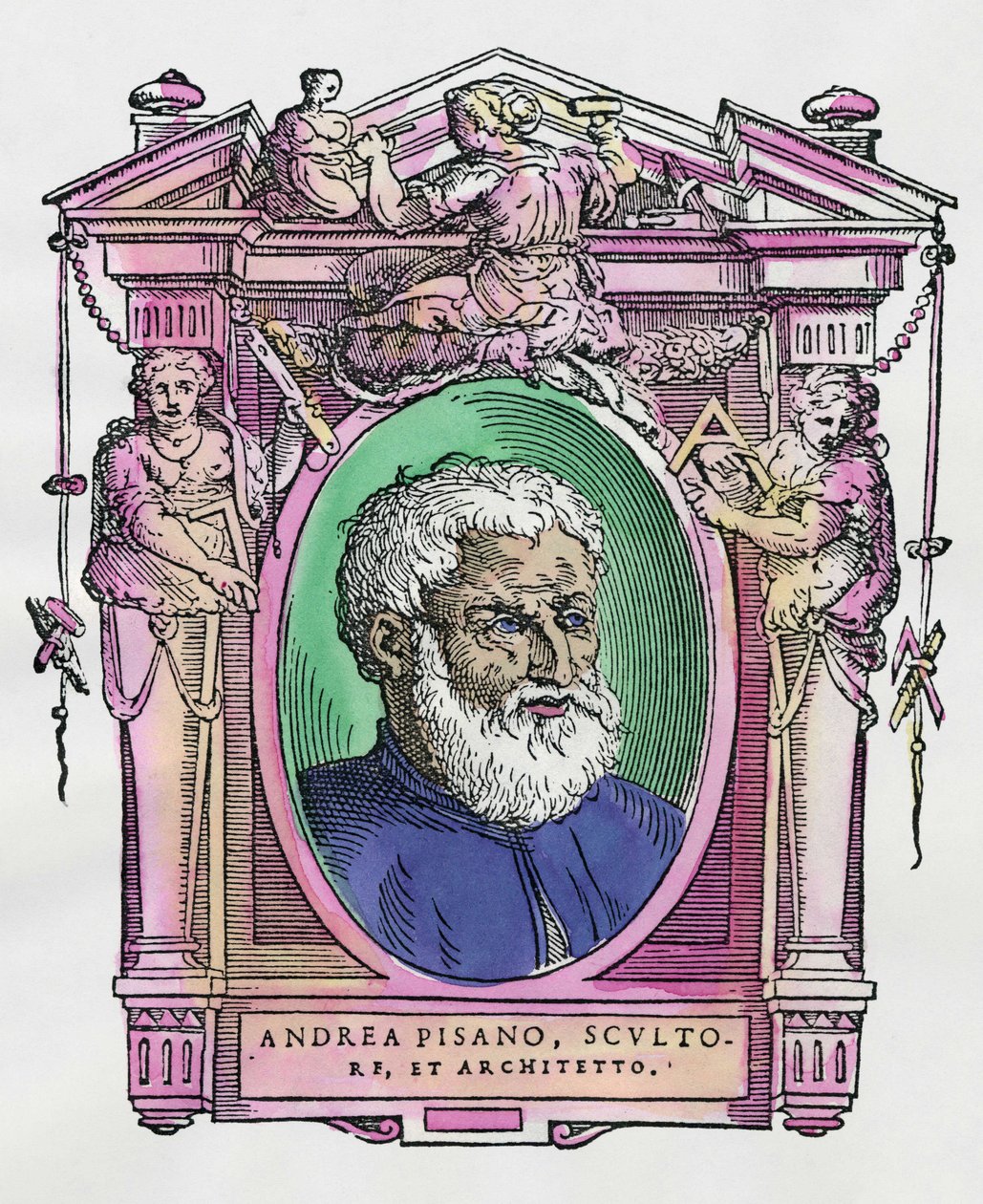 Retrato de Andrea Pisano (1290-1349) escultor e arquiteto italiano. Gravura do deleite "" Vidas dos mais excelentes pintores, escultores e arquitetos "" (Le Vite de