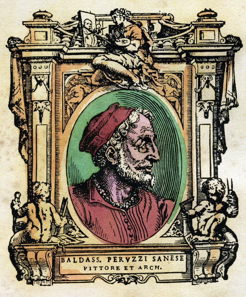 Retrato de Baldassarre Peruzzi (1481-1536) Arquiteto e pintor sienês Gravura de "As Vidas" de Giorgio Vasari (1511-1574) 1568 ©Fototeca Gilardi/Leemage de Giorgio Vasari