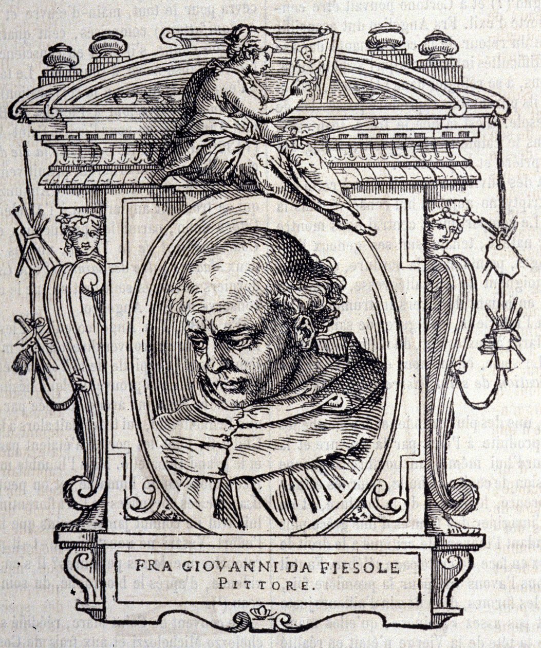 Retrato de Beato Angelico dit Fra Angelico (Guido Di Pietro Da Mugello) 1390-1455, pintor italiano. Em "Vidas dos melhores escultores e arquitectos italianos" de Giorgio Vasari 1568. de Giorgio Vasari