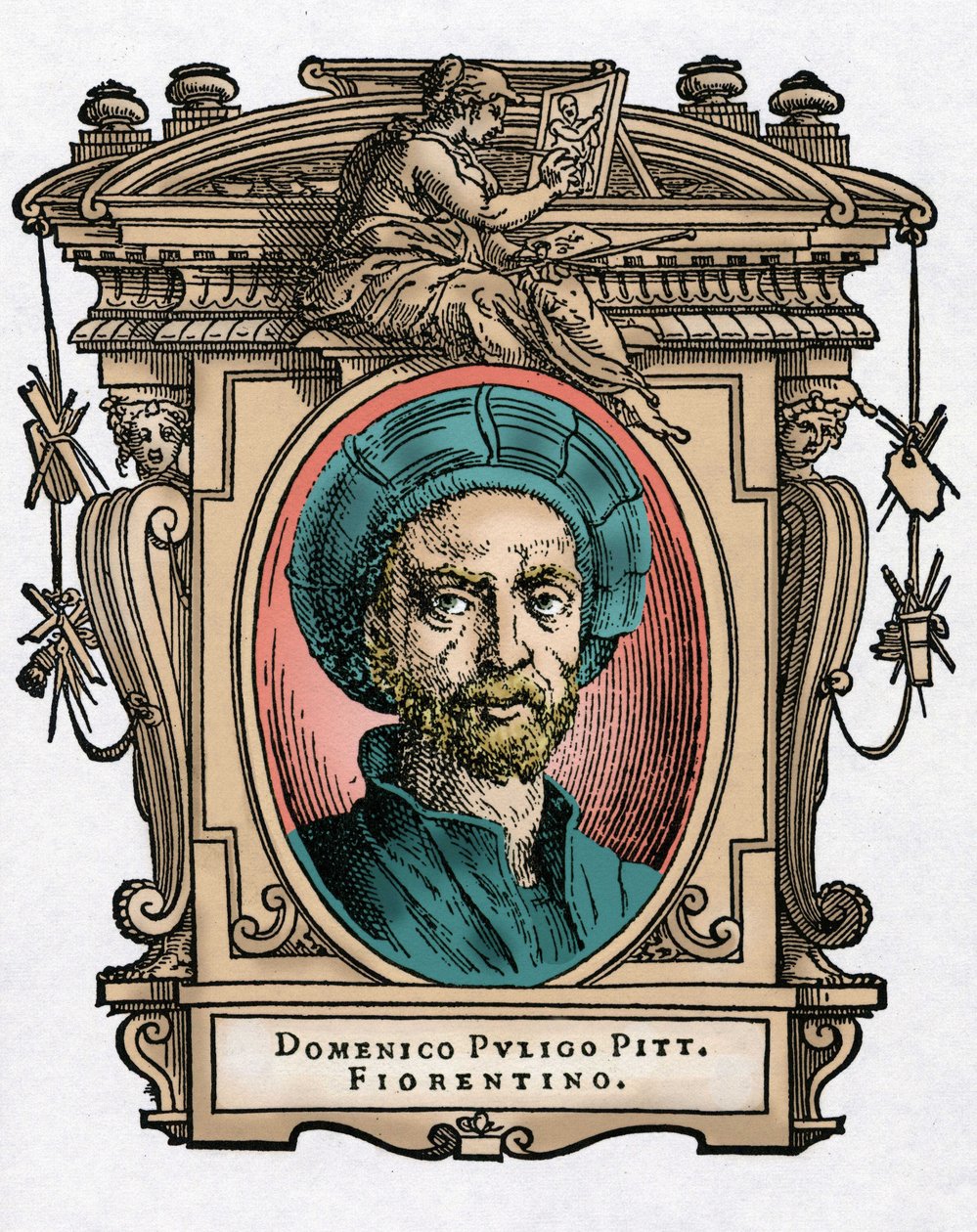 Retrato de Domenico PULIGO [1492-1527] Pintor italiano. Gravura do prazer "" Vive dos mais excelentes pintores, escultores e arquitectos "" (Le Vite de