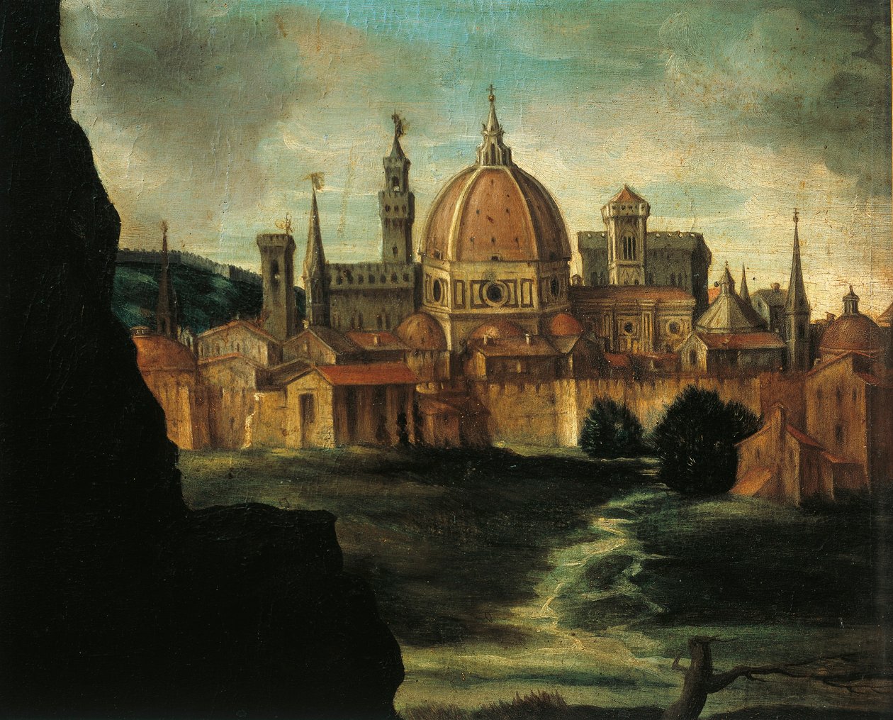 Retrato do Duque Alexander De Medici, Detalhe: cidade de Florença, de Giorgio Vasari de Giorgio Vasari