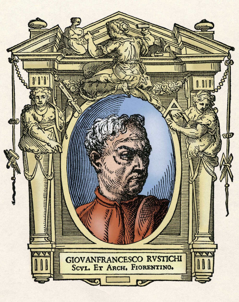 Retrato de Giovan Francesco RUSTICI (1474 - 1554) escultor e arquiteto italiano. Gravura do deleite "" Vive dos mais excelentes pintores, escultores e arquitetos "" (Le Vite de