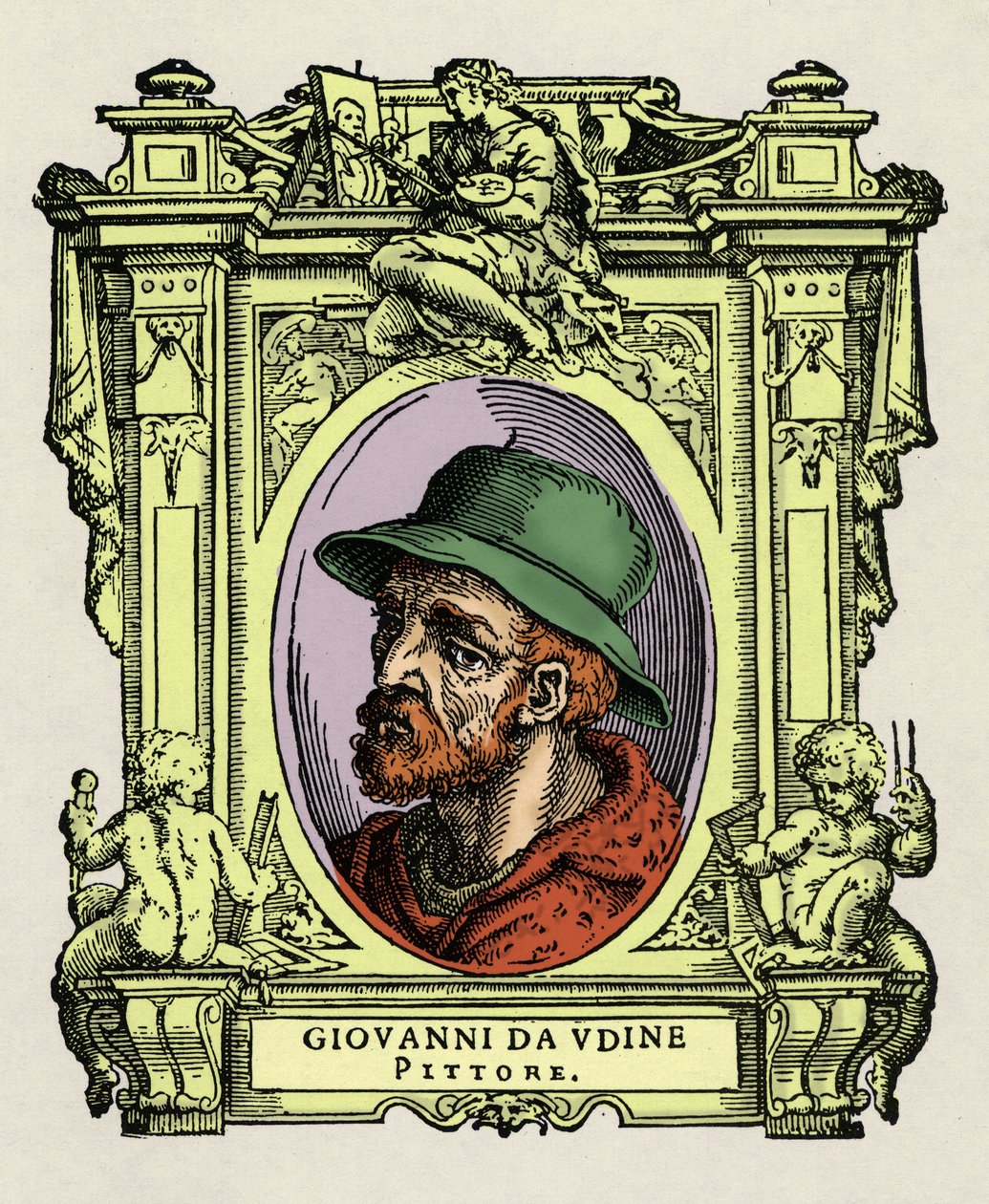 Retrato de Giovanni da Udine (Giovanni Nanni) (1487-1564). Pintor e arquiteto italiano. Gravura do deleite "" Vive dos mais excelentes pintores, escultores e arquitetos "" (Le Vite de