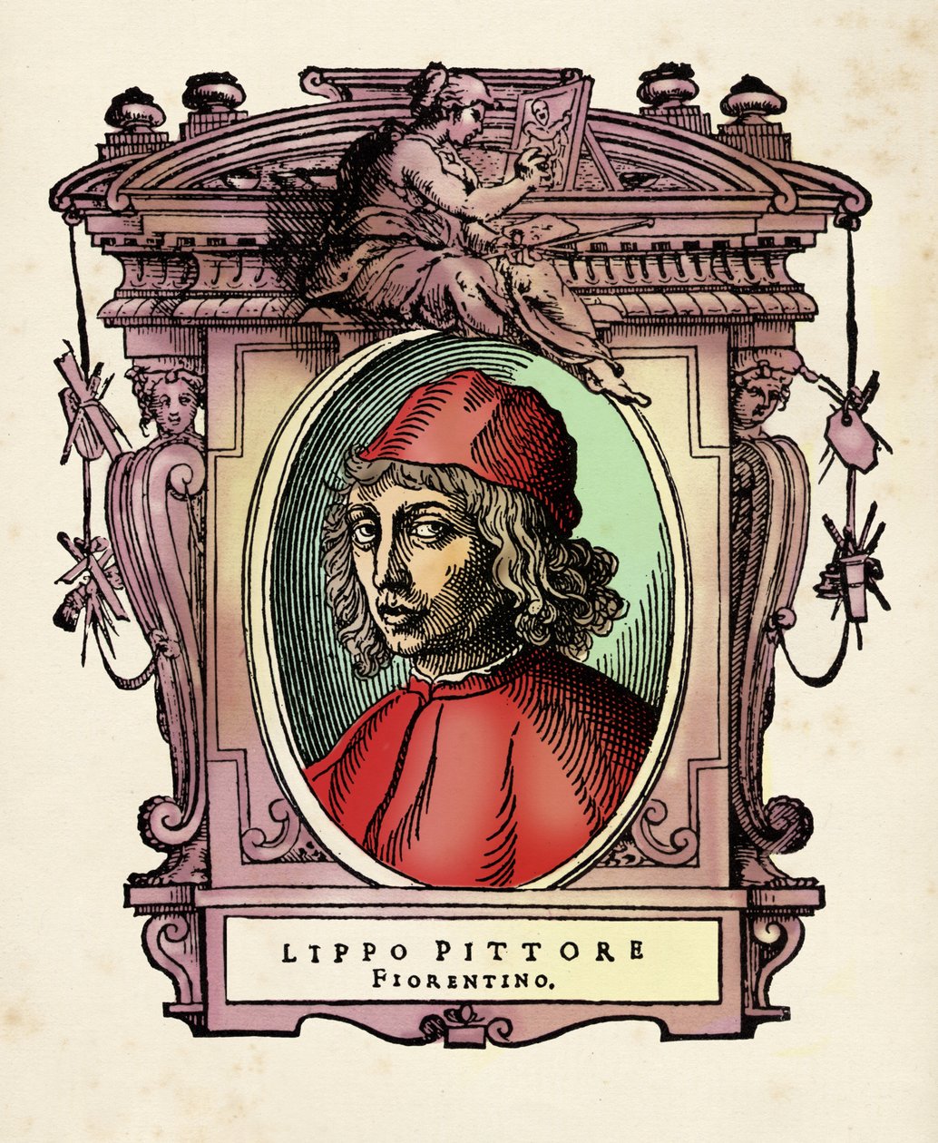 Retrato de Lippo di Benivieni (século XIII-14) Gravura de "As Vidas" de Giorgio Vasari (1511-1574) 1568 de Giorgio Vasari