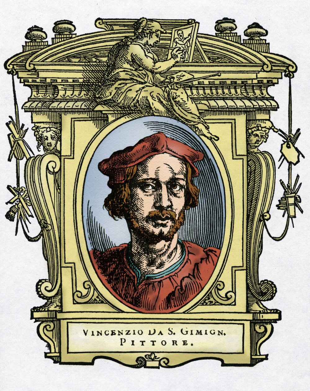 Retrato de Vincenzo TAMAGNI (Vincenzo da San Gimignano) (1492-1530) Pintor italiano. Gravura do prazer "" Vive dos mais excelentes pintores, escultores e arquitectos "" (Le Vite de