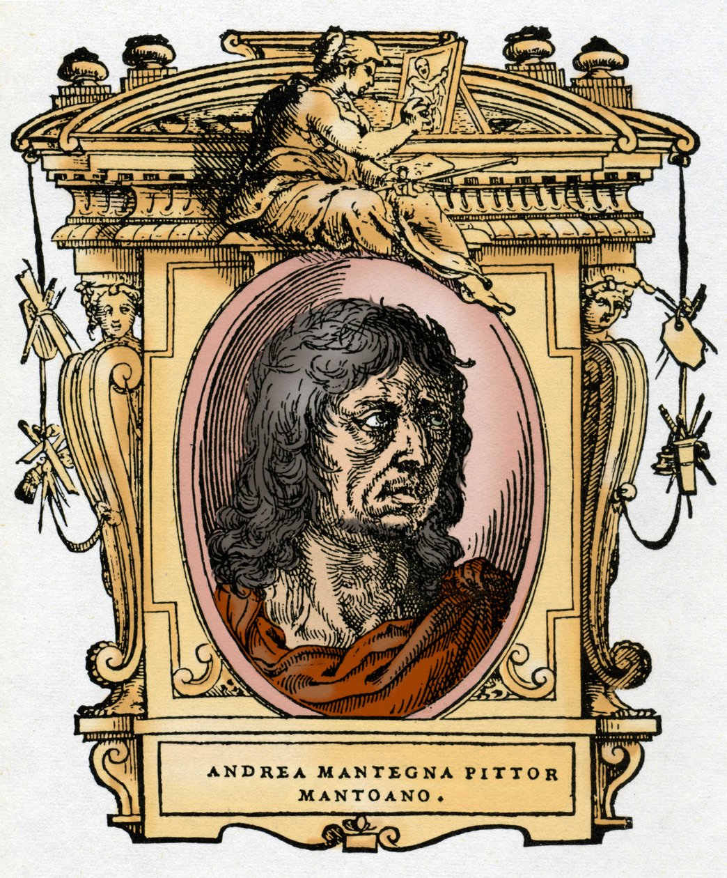Retrato da pintora Andrea Mantegna (1431-1506) Xilografia de "A Vida dos Pintores" de Giorgio Vasari. de Giorgio Vasari