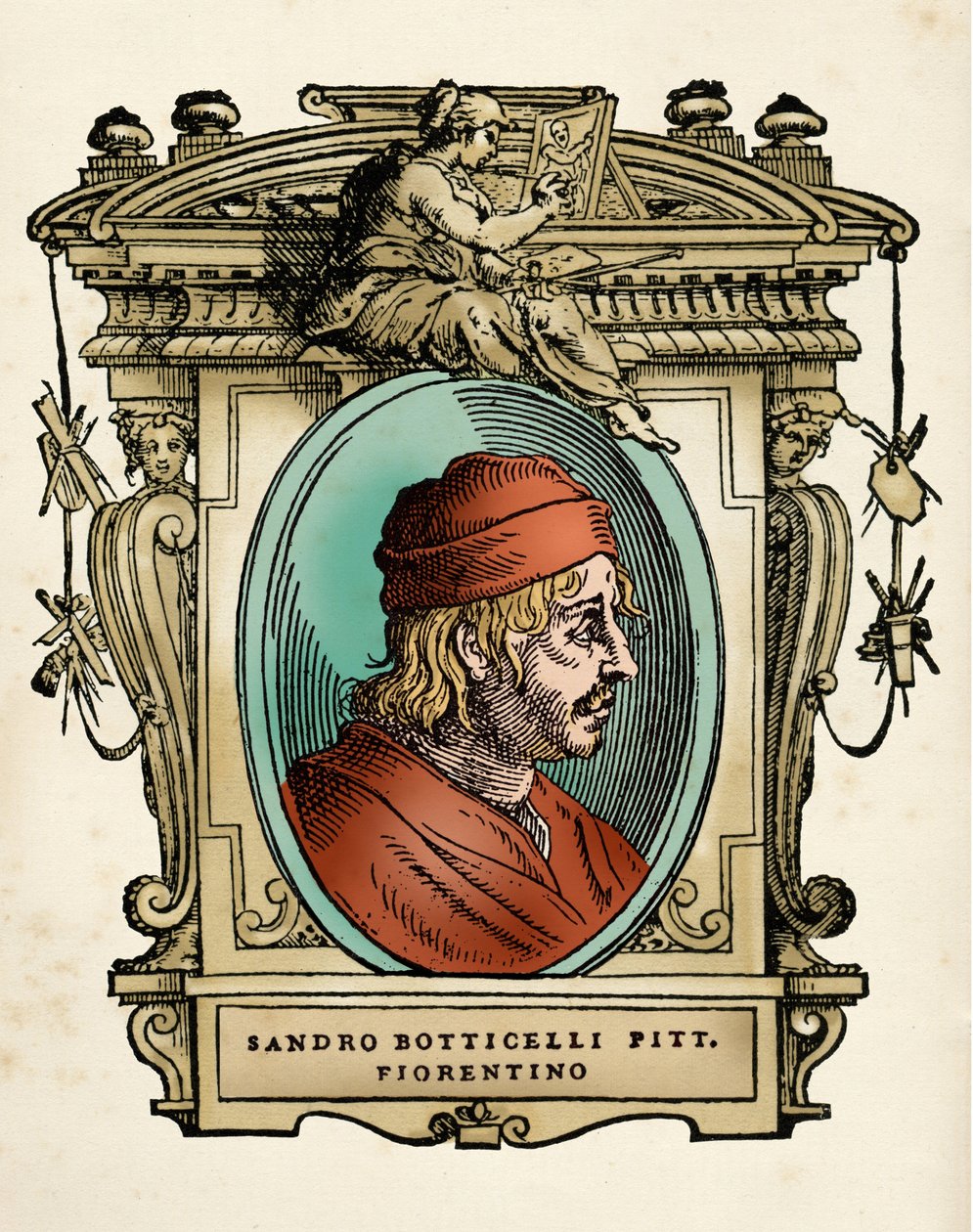 Retrato do pintor Sandro Botticelli (1445-1510) (Alessandro di Mariano di Vanni Filipepi) Gravura de 