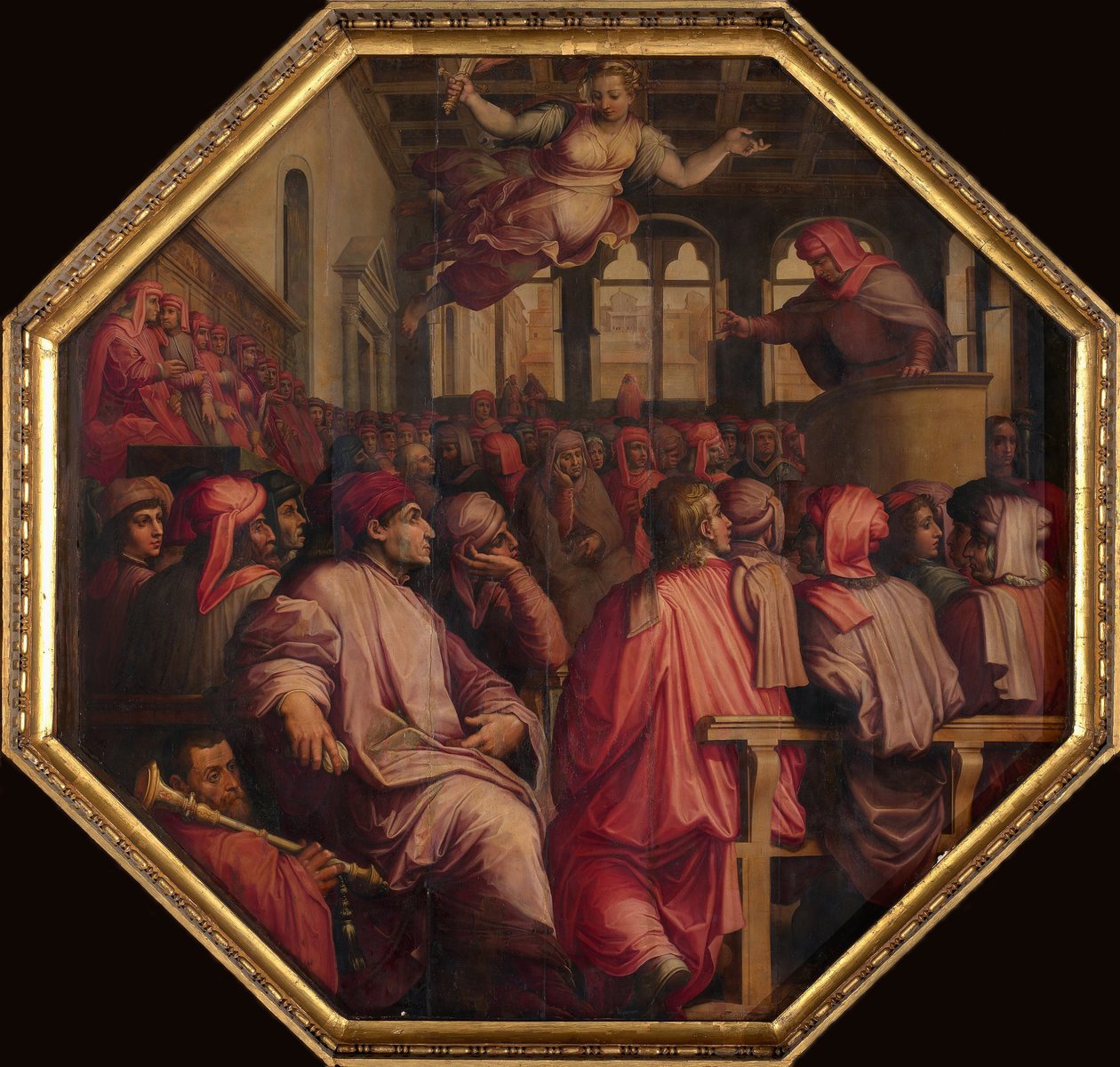 Discurso de Antonio Giacomini pela guerra contra Pisa na Sala dei Duecento, 1563-1565 de Giorgio Vasari