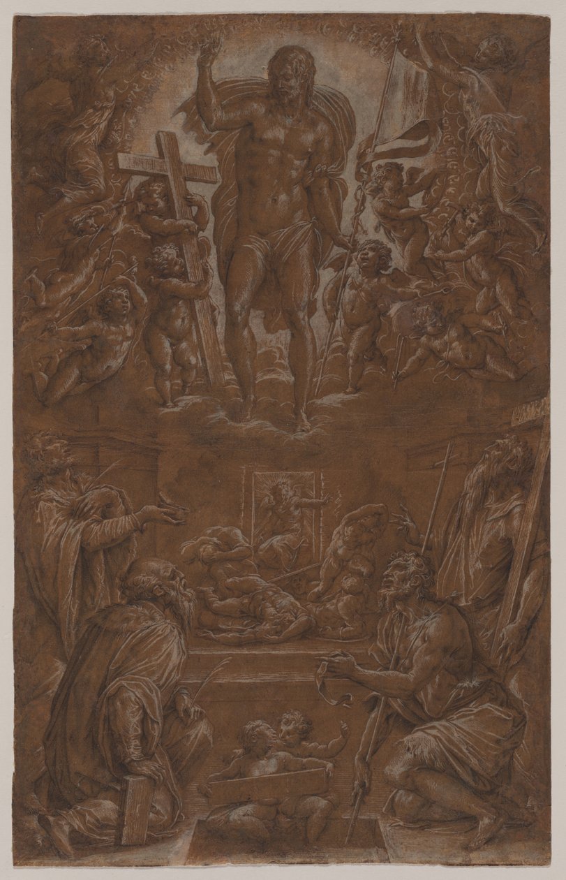 O Cristo ressuscitado adorado por santos e anjos de Giorgio Vasari