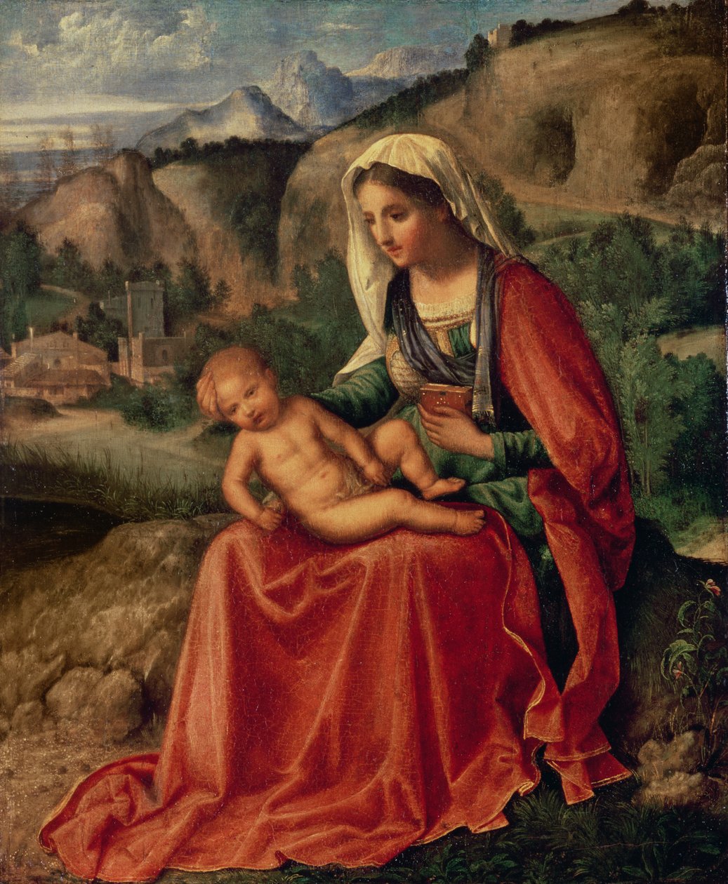 Virgem e criança em uma paisagem, c.1503 de Giorgione da Castelfranco