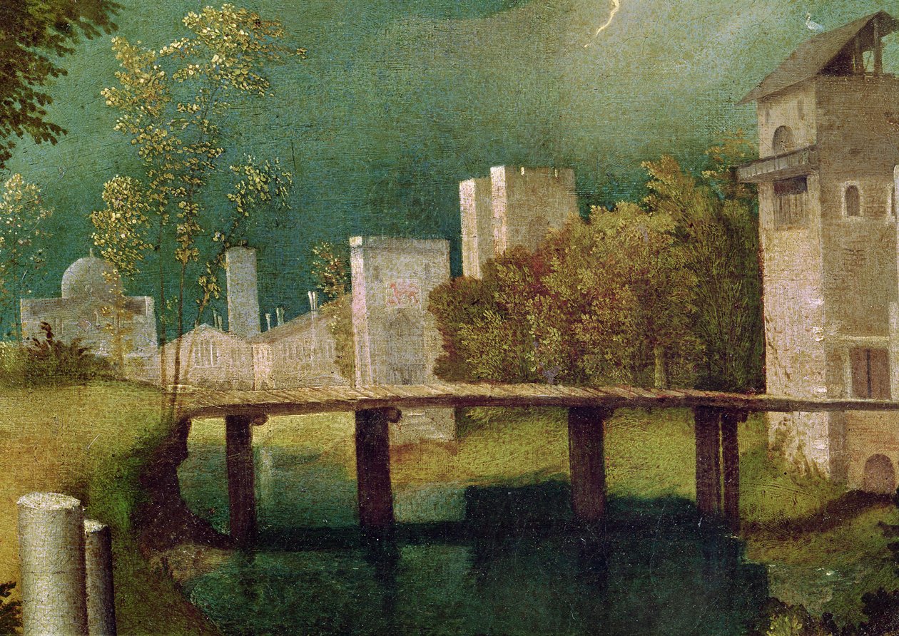 Paisagem urbana, detalhe da tempestade (detalhe de 603) de Giorgione da Castelfranco