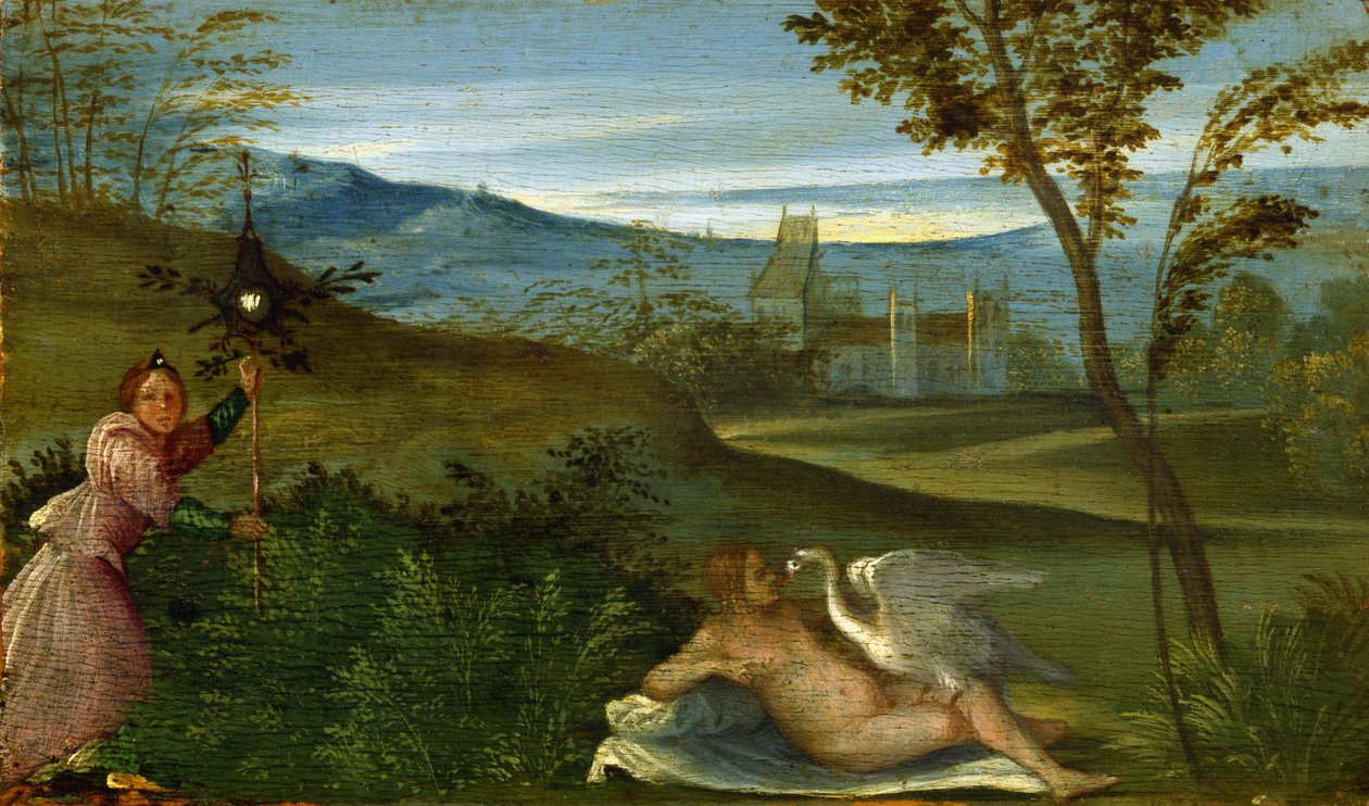 Leda e o Cisne - Pintura de Giorgio da Castelfranco dit Giorgione (1477-1510), óleo sobre tela, cerca de 1500 de Giorgione