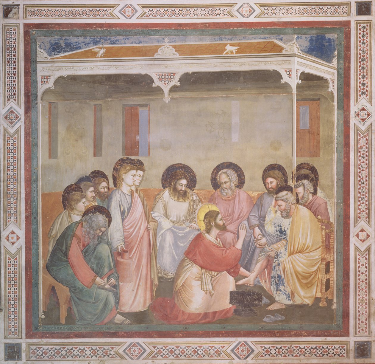 Cristo Lavando os Pés dos Discípulos, c.1305 (pré-restauração) (veja também 192698) de Giotto di Bondone