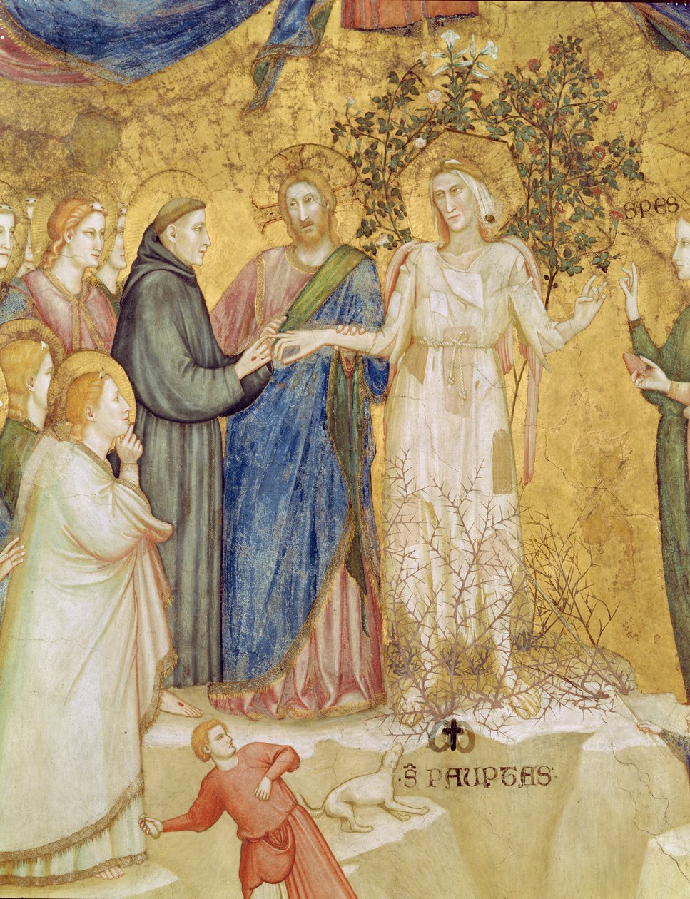 Cristo abençoa o casamento místico de São Francisco com a pobreza, 1330 de Giotto di Bondone