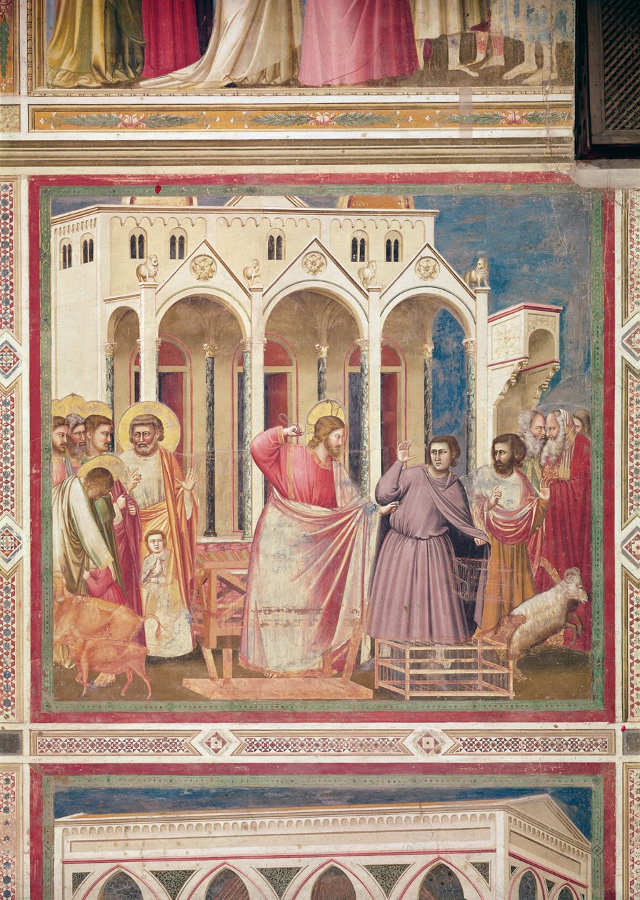 Jesus perseguindo os mercadores do templo, c.1303-05 de Giotto di Bondone