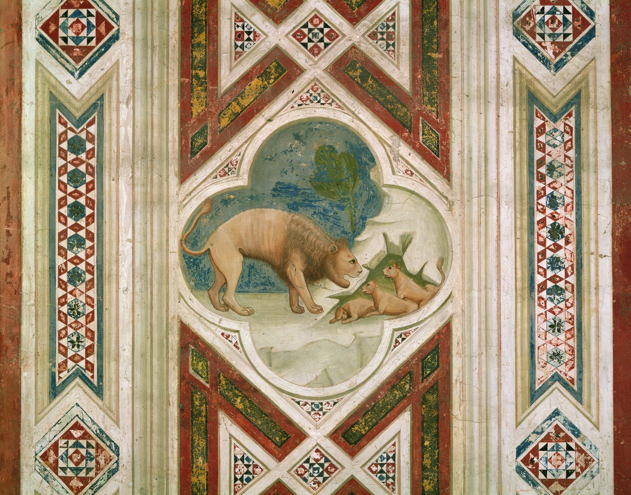 Leão com seus filhotes, c.1305 de Giotto di Bondone
