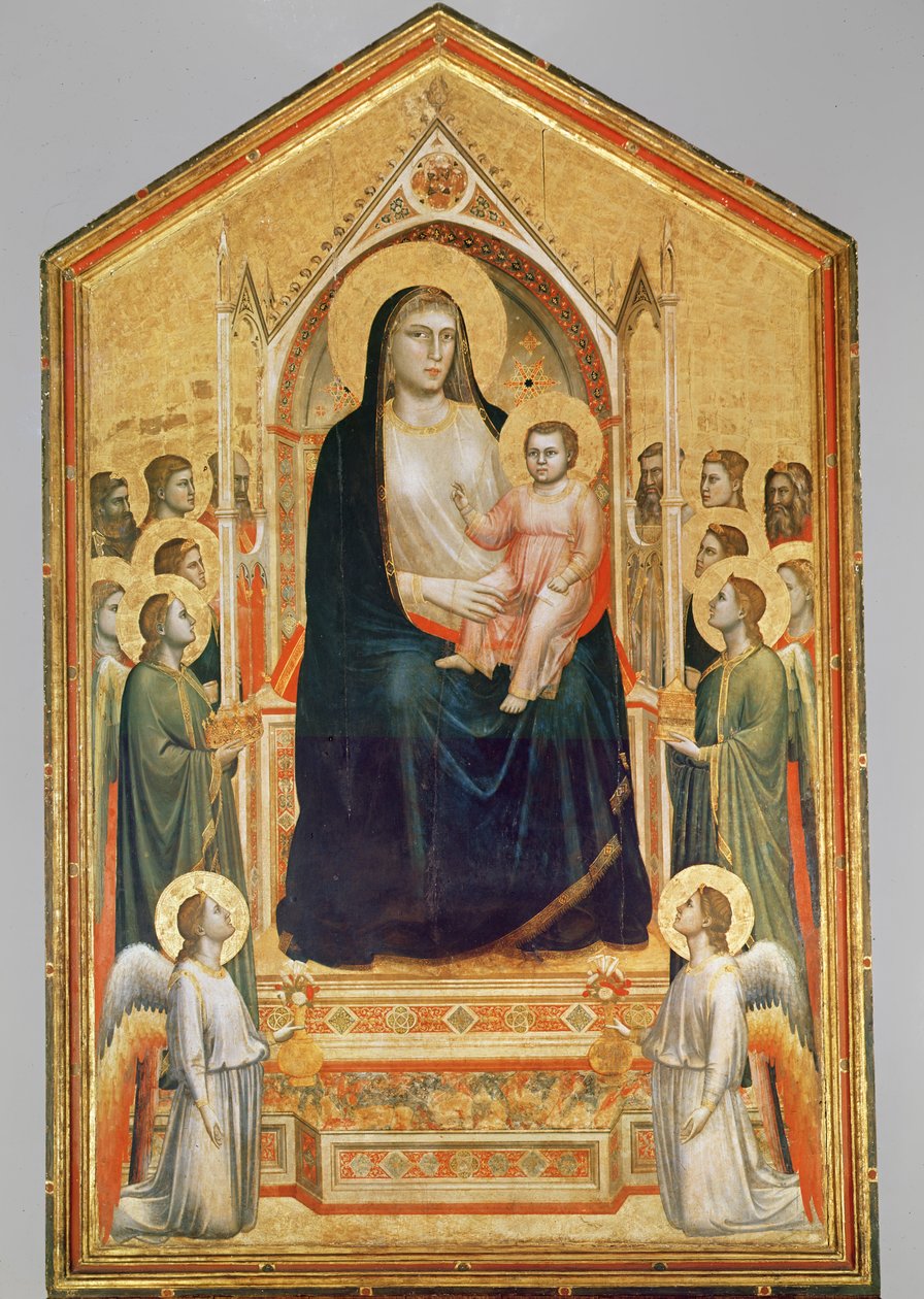 Madonna e Child Enthroned, 1380 (PRE-restauração) (têmpera no painel) (ver também 63334) de Giotto di Bondone