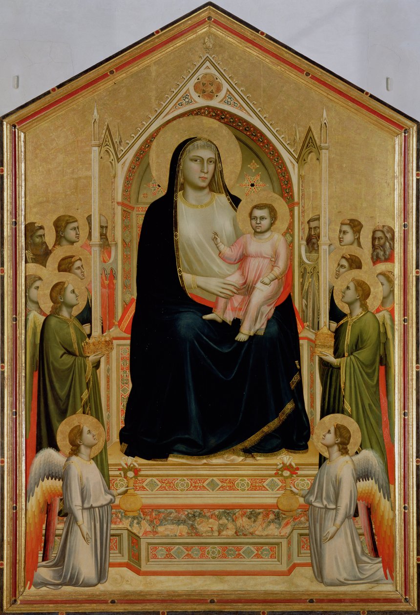 Madonna e Child Enthroned, c.1300-10 (tempera no painel) (POST-restauração) (ver também 50342) de Giotto di Bondone