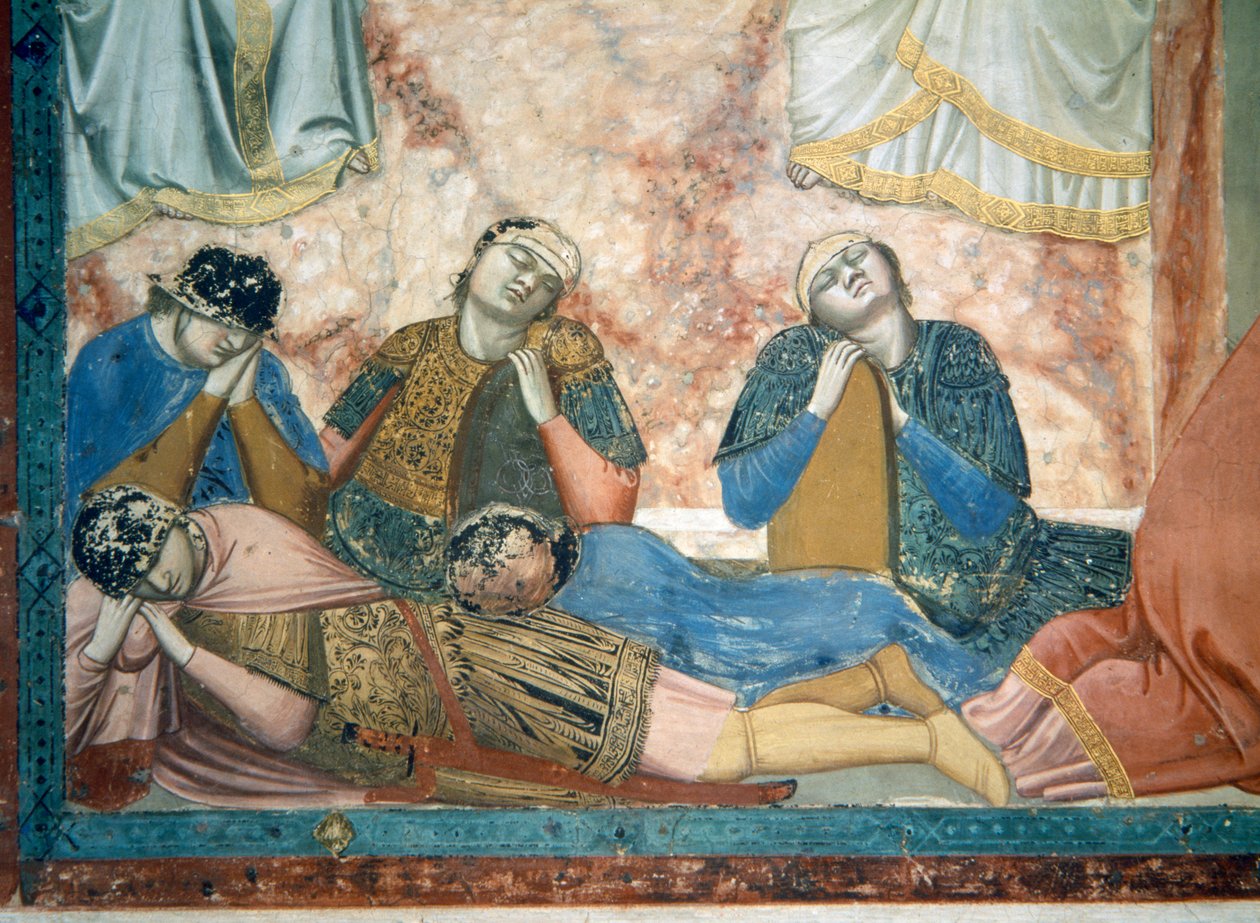Noli Me Tangere, detalhe dos soldados dormindo, c.1305 detalhe afresco de 102746 de Giotto di Bondone