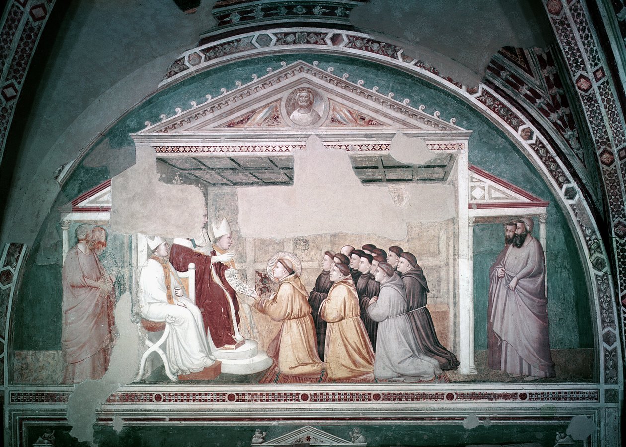 Papa Inocêncio III (1160-1216) Aprova a Regra de São Francisco, da Capela Bardi, c.1320 de Giotto di Bondone
