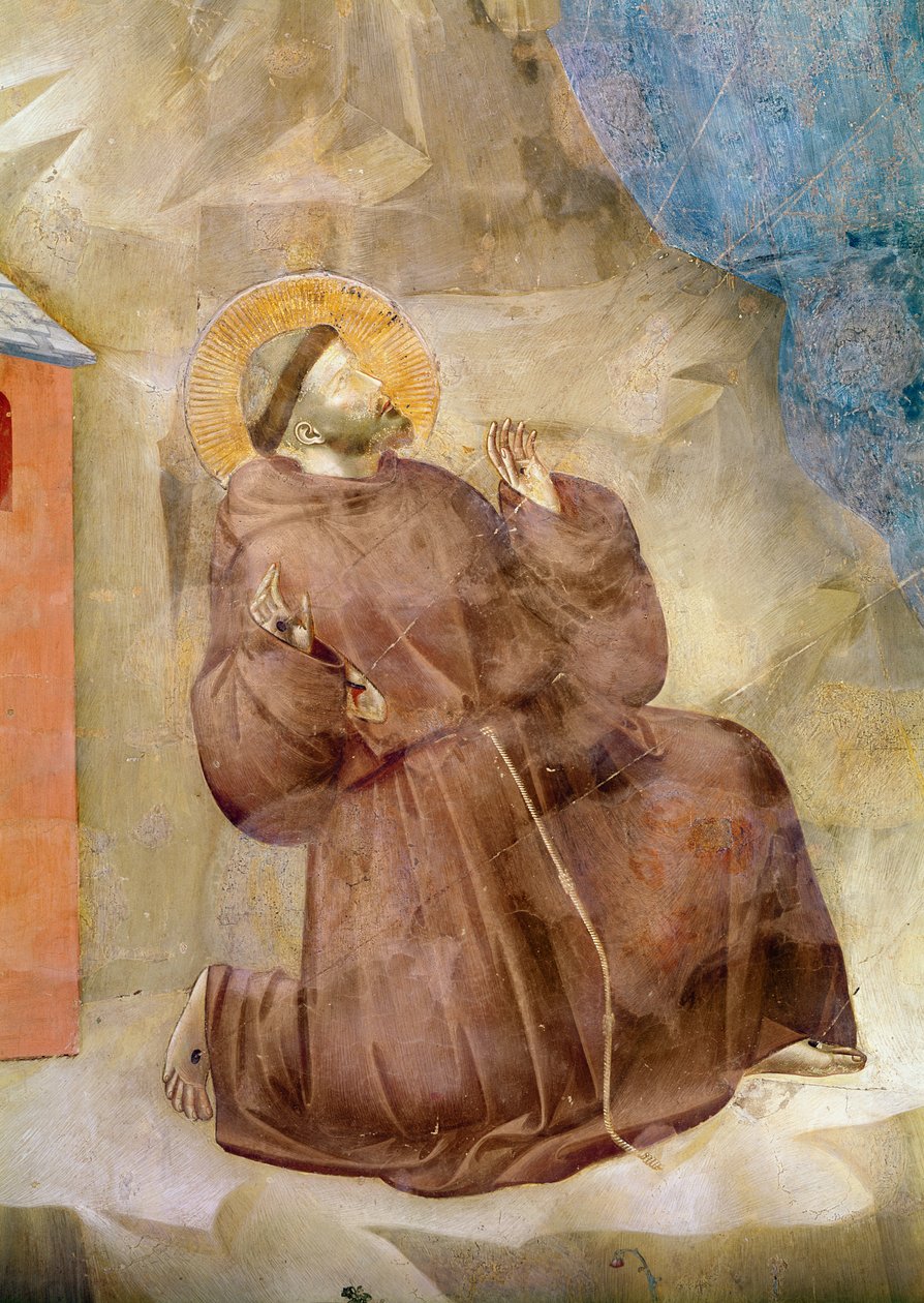 São Francisco recebendo os estigmas, detalhe de São Francisco, c.1297-99 (detalhe de 62299) de Giotto di Bondone