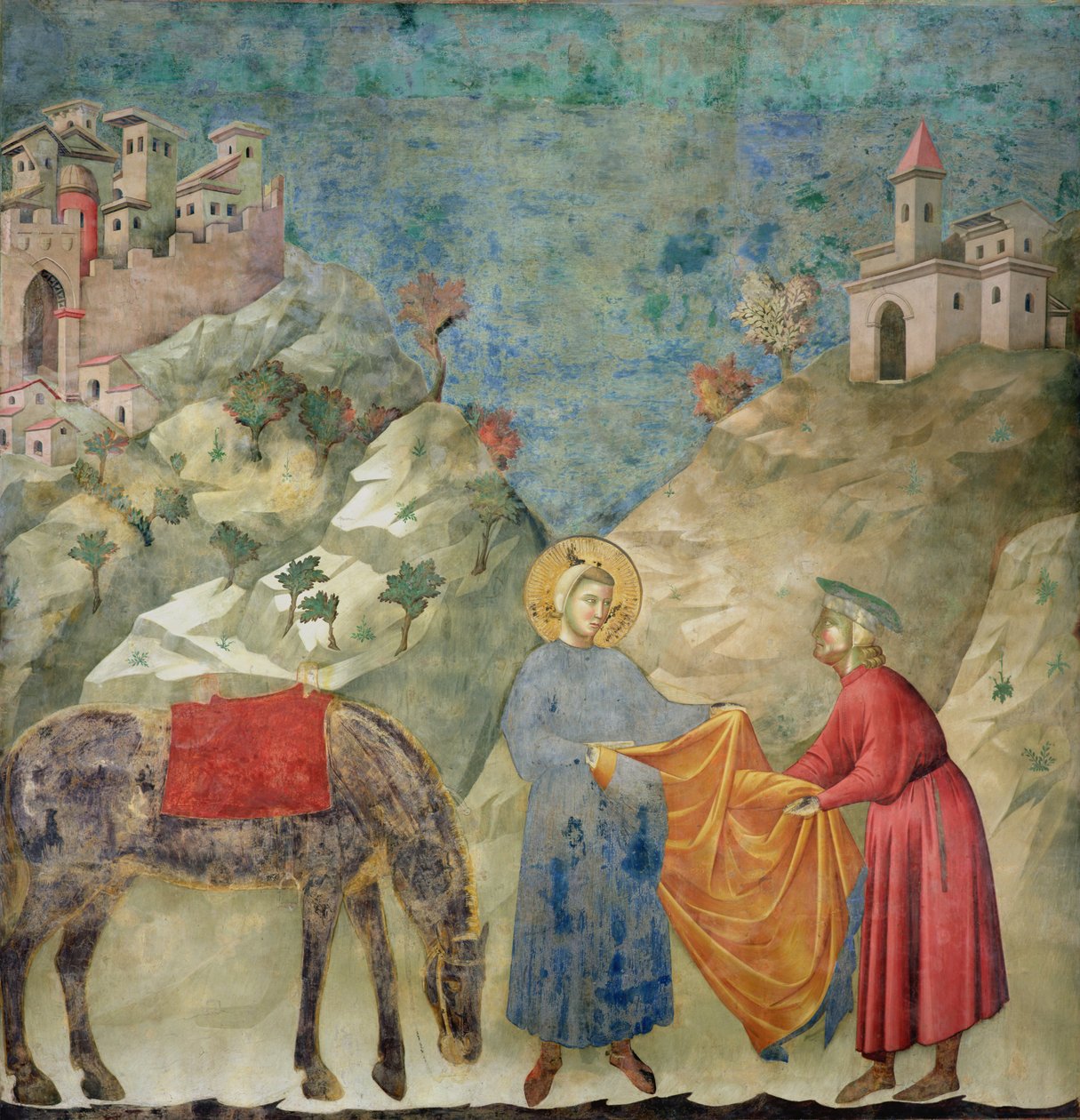 São Francisco dá o seu casaco para um estranho, 1296-97 de Giotto di Bondone