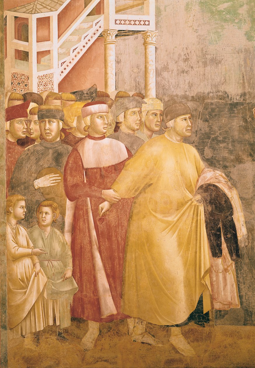 São Francisco renuncia a todos os bens mundanos, detalhe de Pietro di Bernardone, 1297-99 de Giotto di Bondone