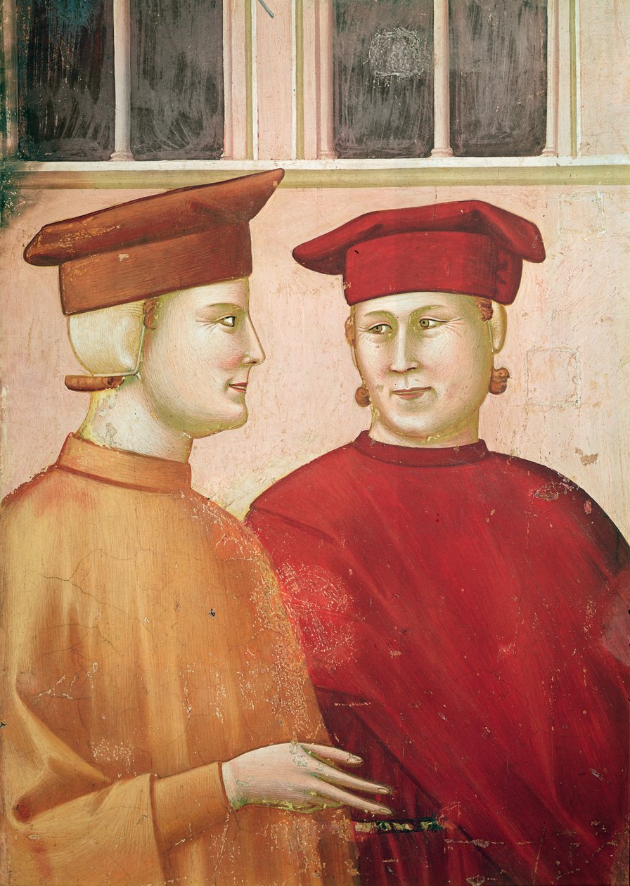 São Francisco homenageado por um homem simples, detalhe das figuras à esquerda, c.1297-99 de Giotto di Bondone