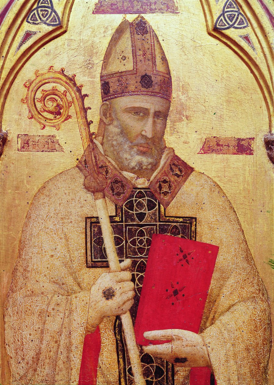 São Nicolau, painel da extrema esquerda do Retábulo de Badia, c.1301 (têmpera no painel) (detalhe de 50341) de Giotto di Bondone